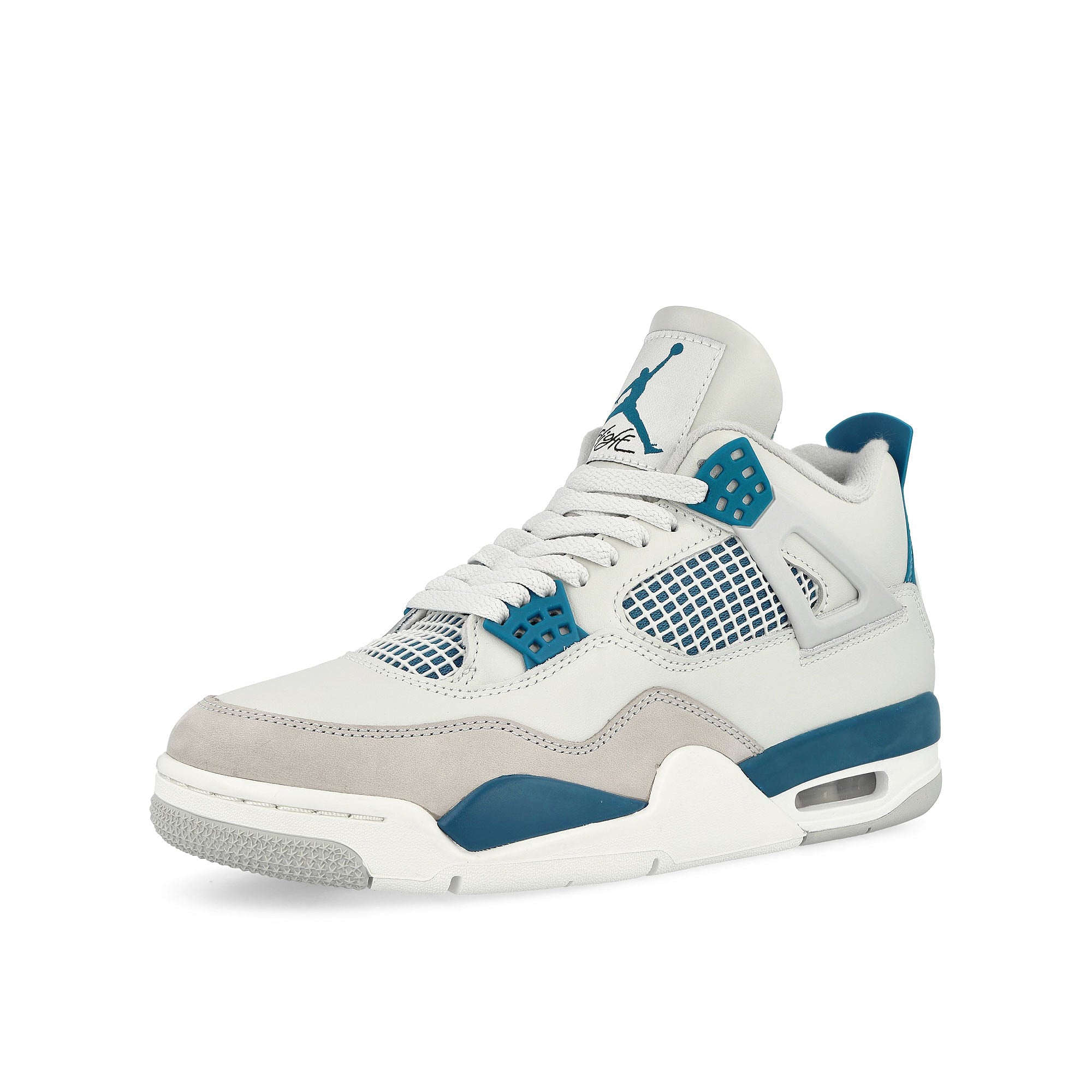 Jordan Air Jordan 4 Retro Off White / Military Blue - Neutral Grey High Top Sneakers  Close Up | Overkill