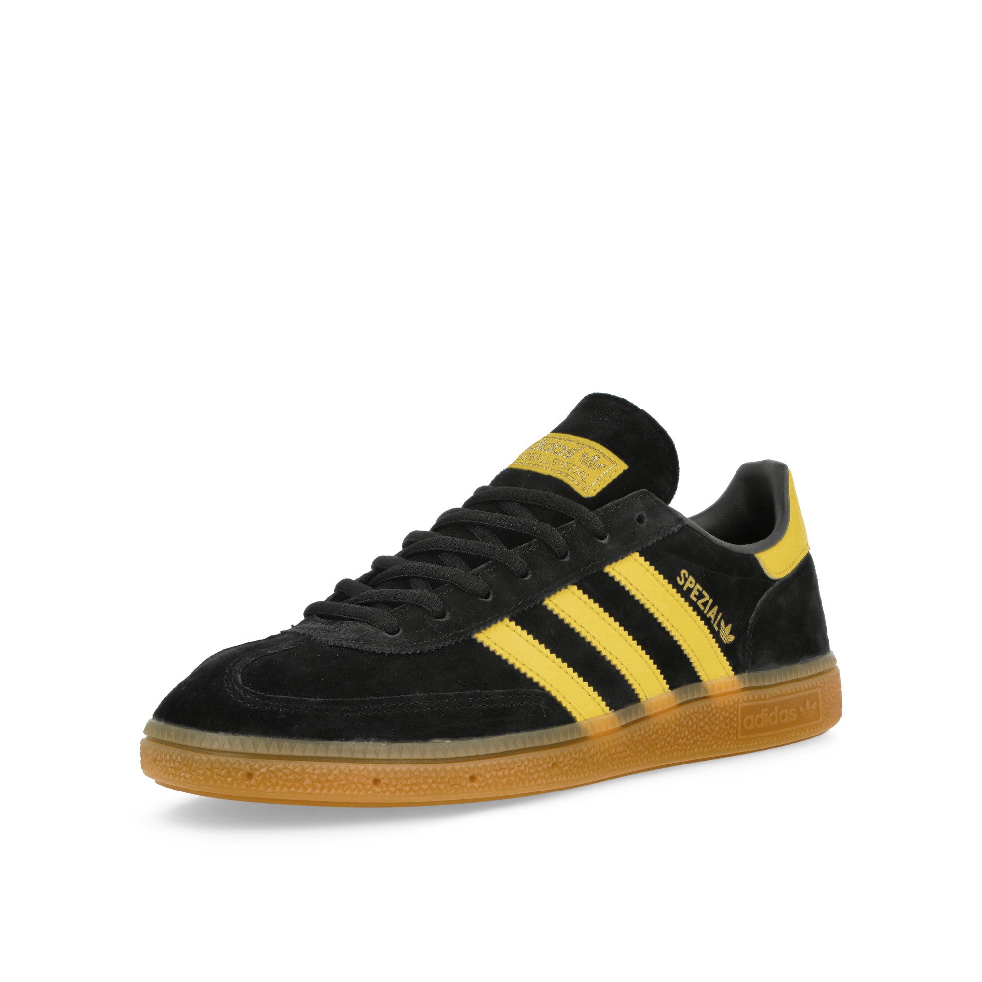 adidas Handball Spezial Core Black / Yellow / Gold Metallic Low Top Sneakers  Close Up | Overkill