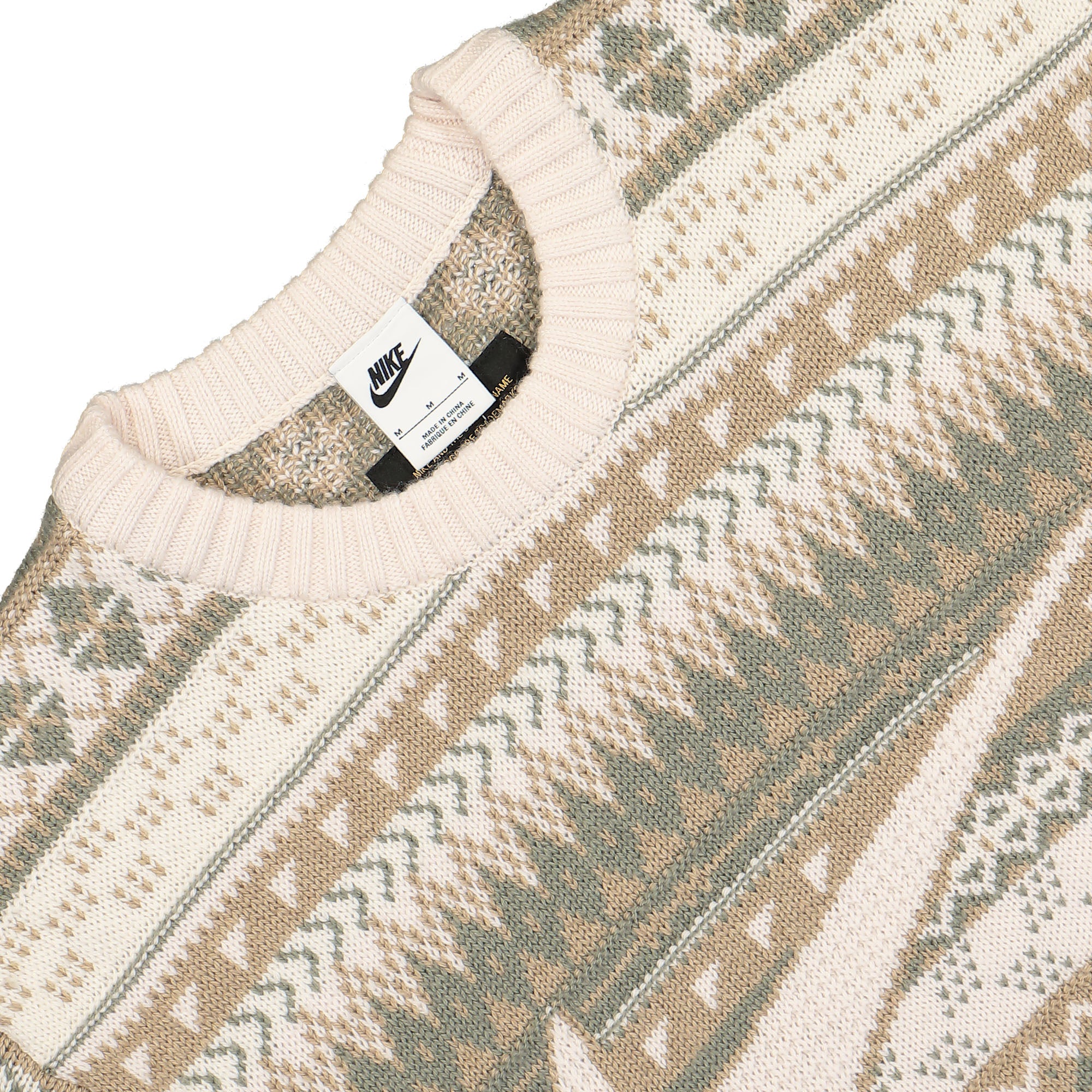 Nike Life Fair Isle Swoosh Sweater Light Orewood Brown / Sail / Khaki Sweatshirts Close-up | Overkill
