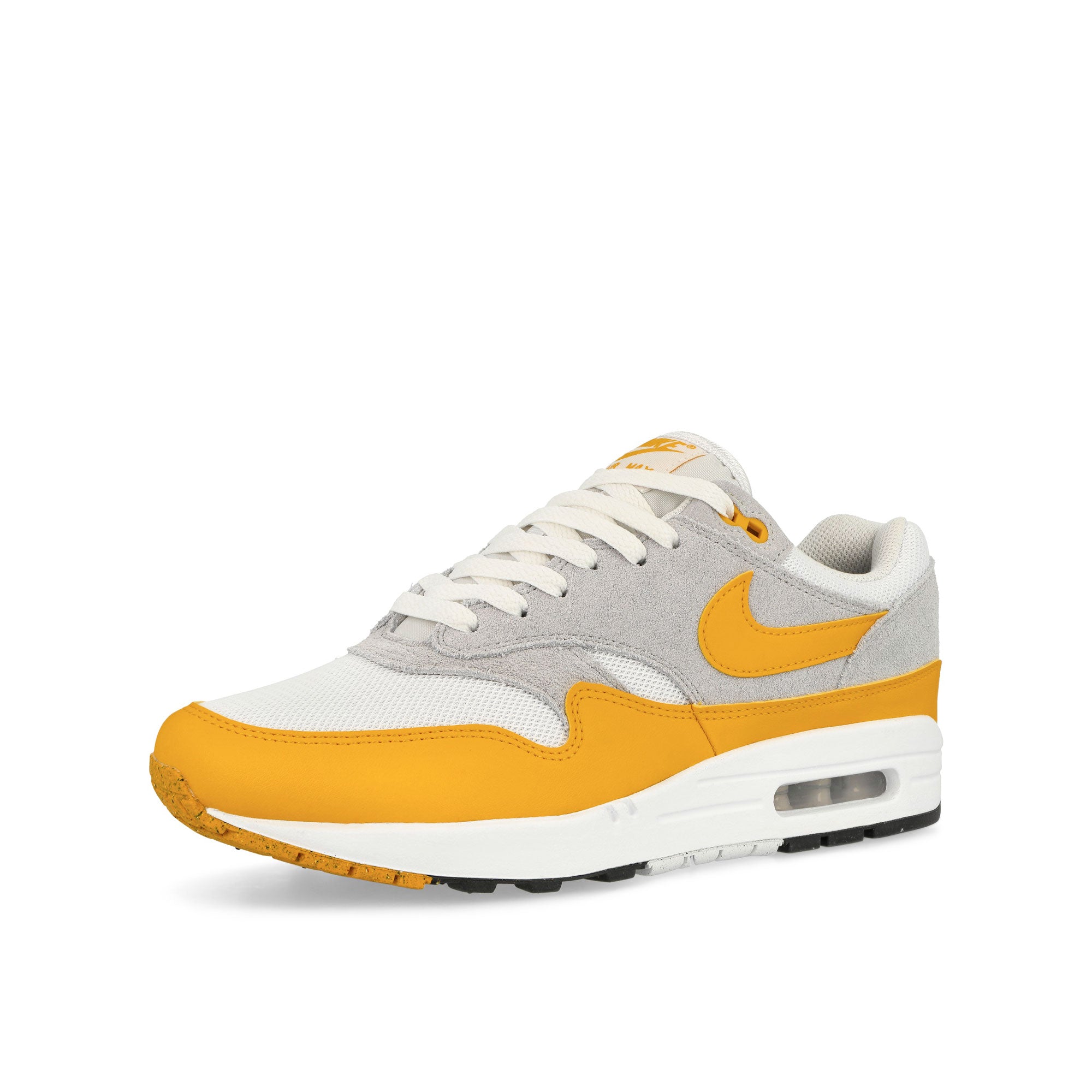Nike Air Max 1 Essential White / University Gold - Pure Platinum Low Top Sneakers  Close Up | Overkill