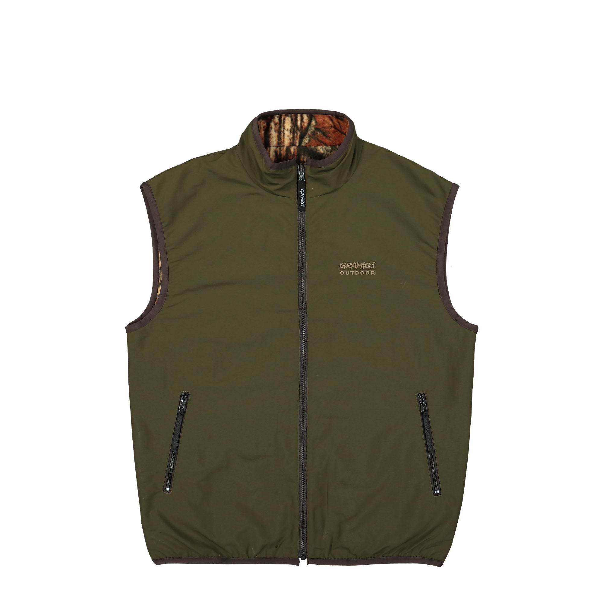 Gramicci Reversible Fleece Vest Leaf Camo Vests Close-up | Overkill