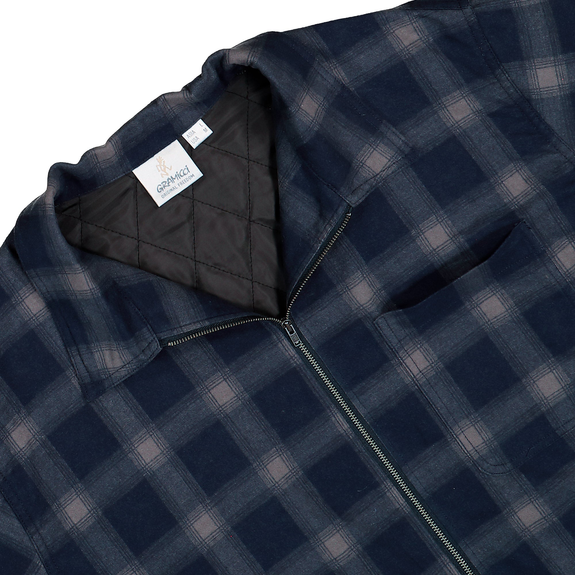 Gramicci Zip Up Insulated Flannel Shirt Navy Shadow Plaid Shirt G6FM-J052-Navy Shadow Plaid Detailfoto | Overkill
