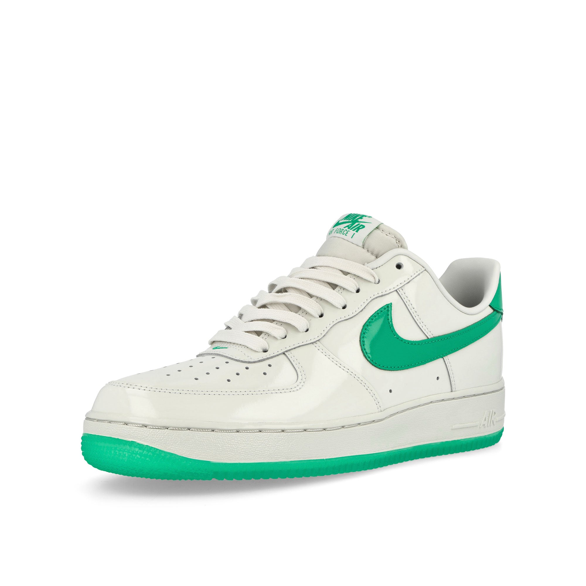 Nike Air Force 1 '07 Premium Platinum Tint / Stadium Green Low Top Sneakers  Close Up | Overkill
