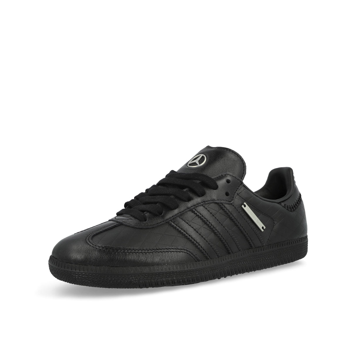 Mercedes-Benz x adidas Samba OG Core Black / Core Black / Silver Metallic Low Top Sneakers HP4535 Close-up | Overkill
