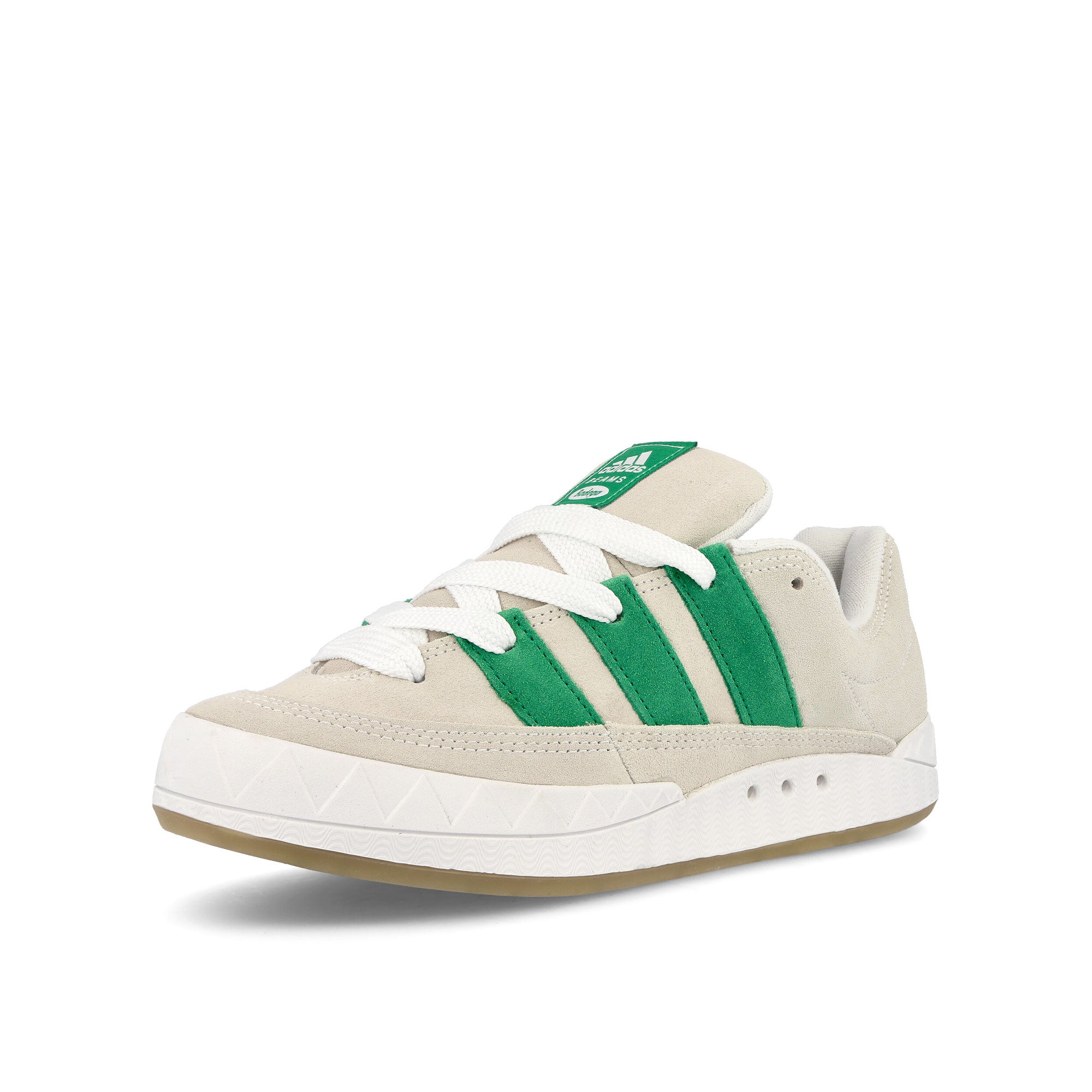 adidas Bodega x Beams x adidas Adimatic Off White-Green-Crystal White Low Top Sneakers  Close Up | Overkill