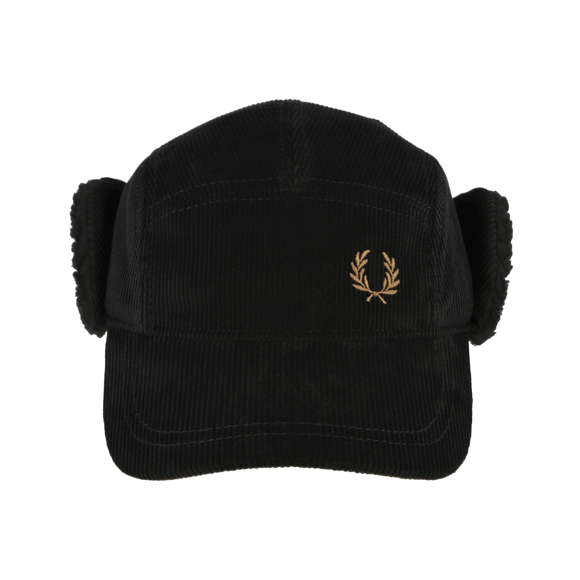 Fred Perry Corduroy Trapper Cap Black/Dark Caramel Caps Detail view 2 | Overkill