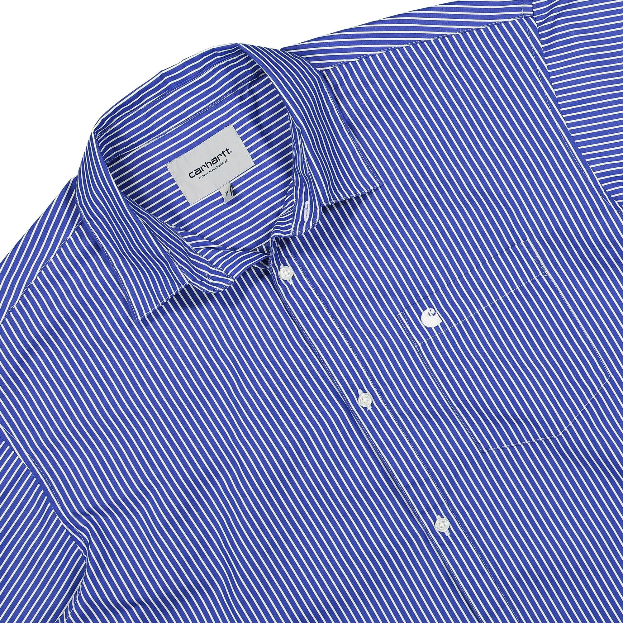 Carhartt WIP L/S Drake Shirt Drake Stripe, Lazurite / White Shirts Close-up | Overkill