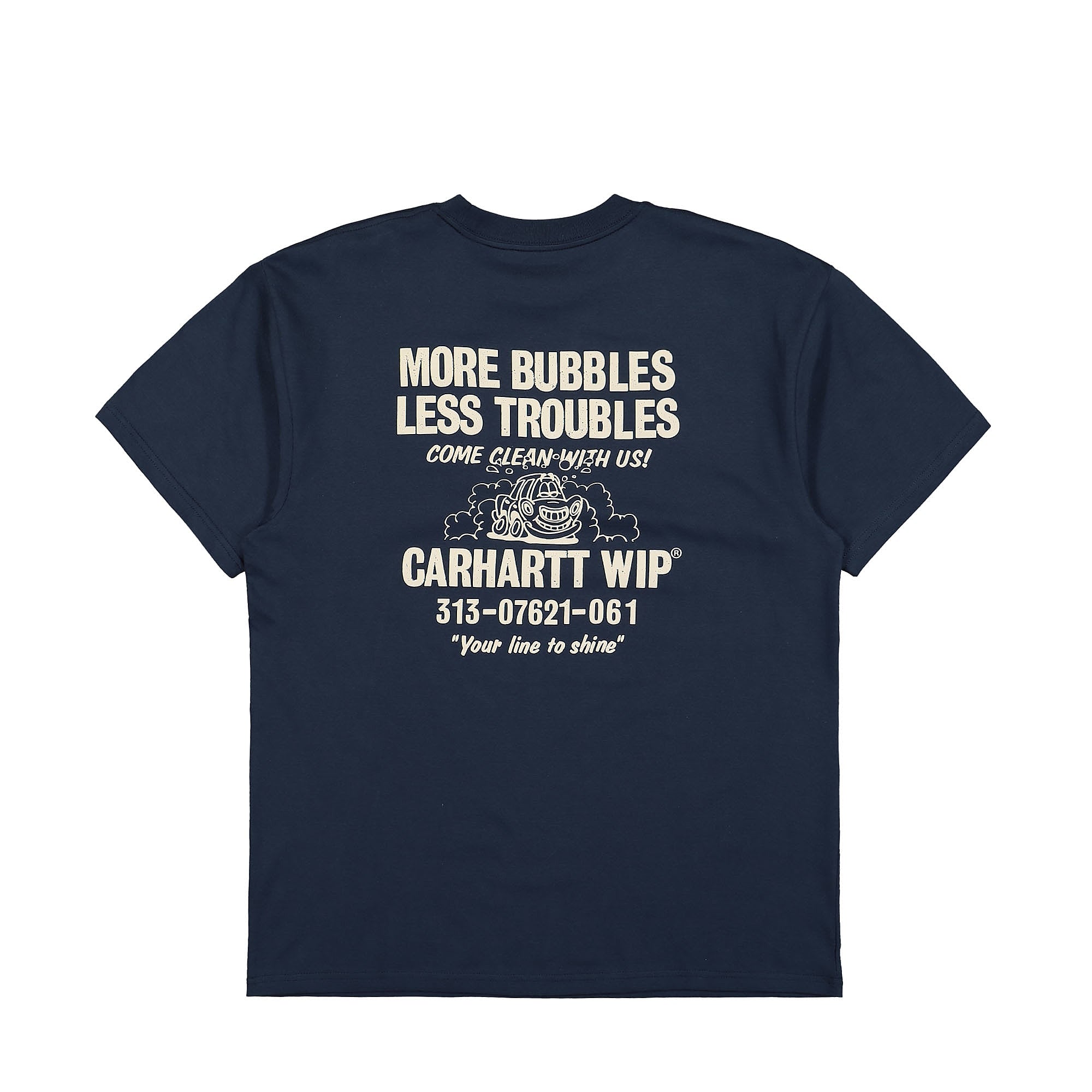 Carhartt WIP S/S Less Troubles T-Shirt Blue / Wax T-Shirts Close-up | Overkill