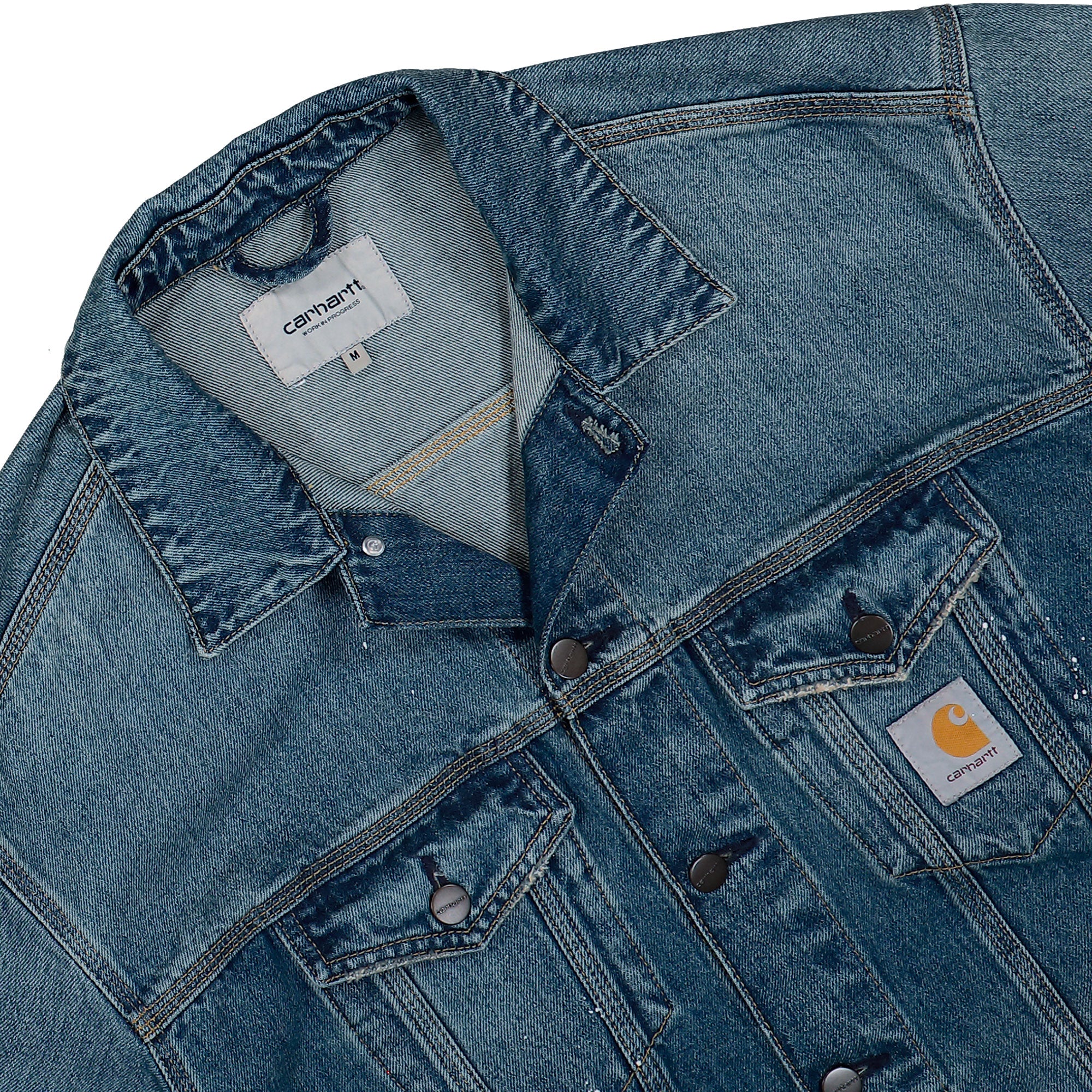 Carhartt WIP Helston Jacket Blue Destroy Wash / Splatter Jackets I033352.01.EJ.03 Detailfoto | Overkill
