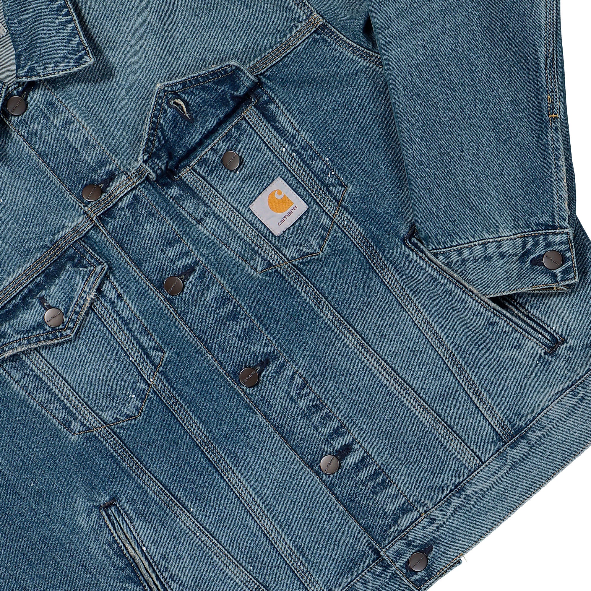 Carhartt WIP Helston Jacket Blue Destroy Wash / Splatter Jackets I033352.01.EJ.03 Detail View 1 | Overkill
