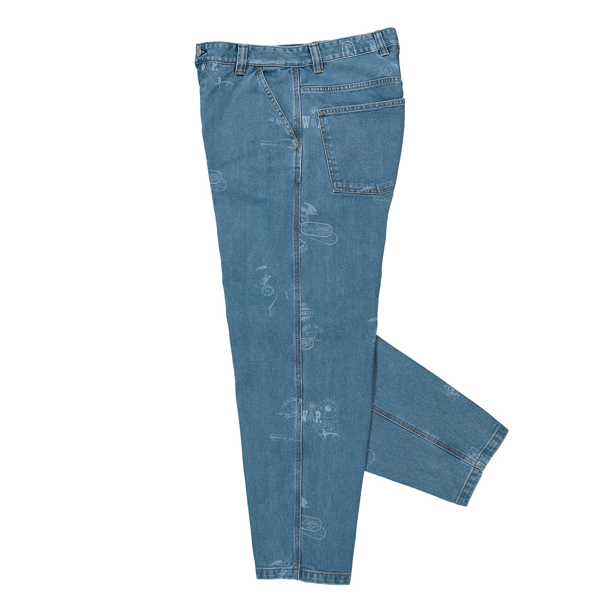 Carhartt WIP Stamp Pant Maitland Stamp Print, Blue Bleached Jeans Close-up | Overkill