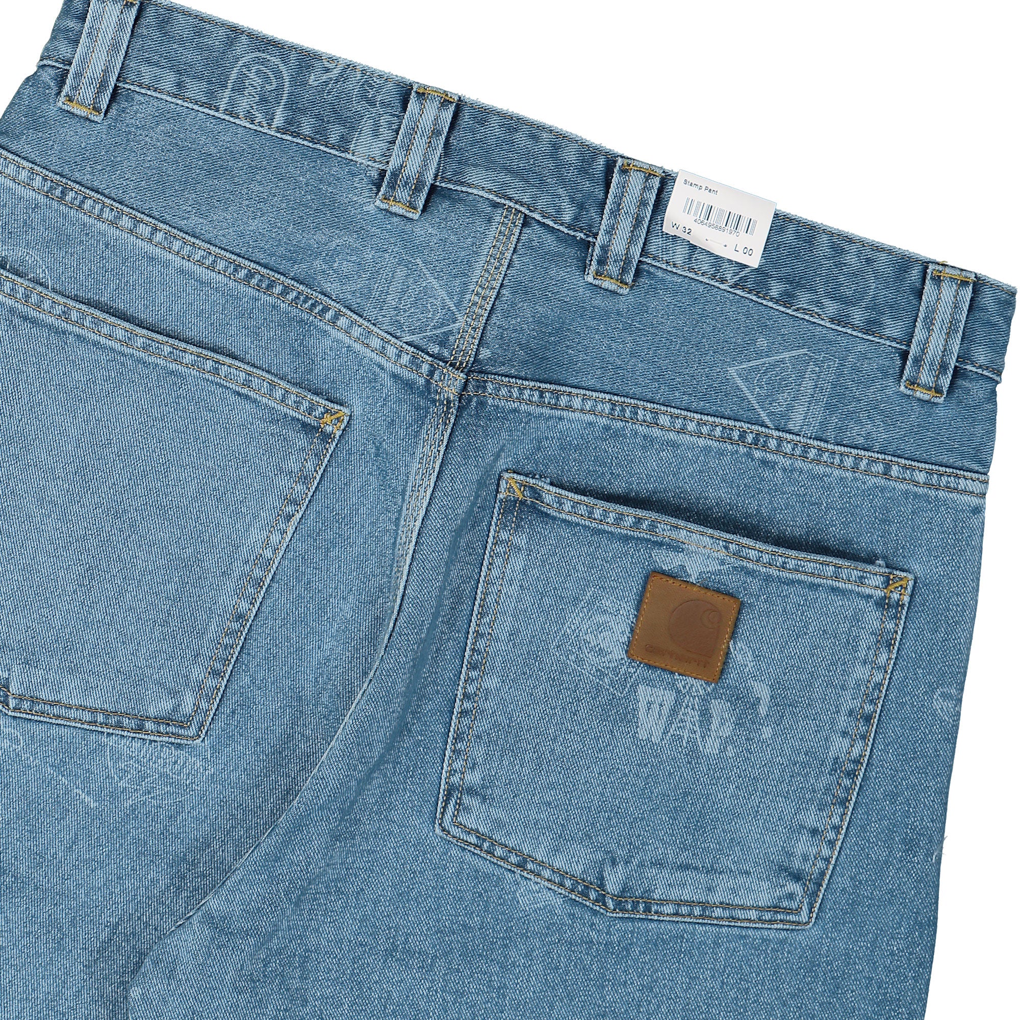 Carhartt WIP Stamp Pant Maitland Stamp Print, Blue Bleached Jeans Detail view 1 | Overkill