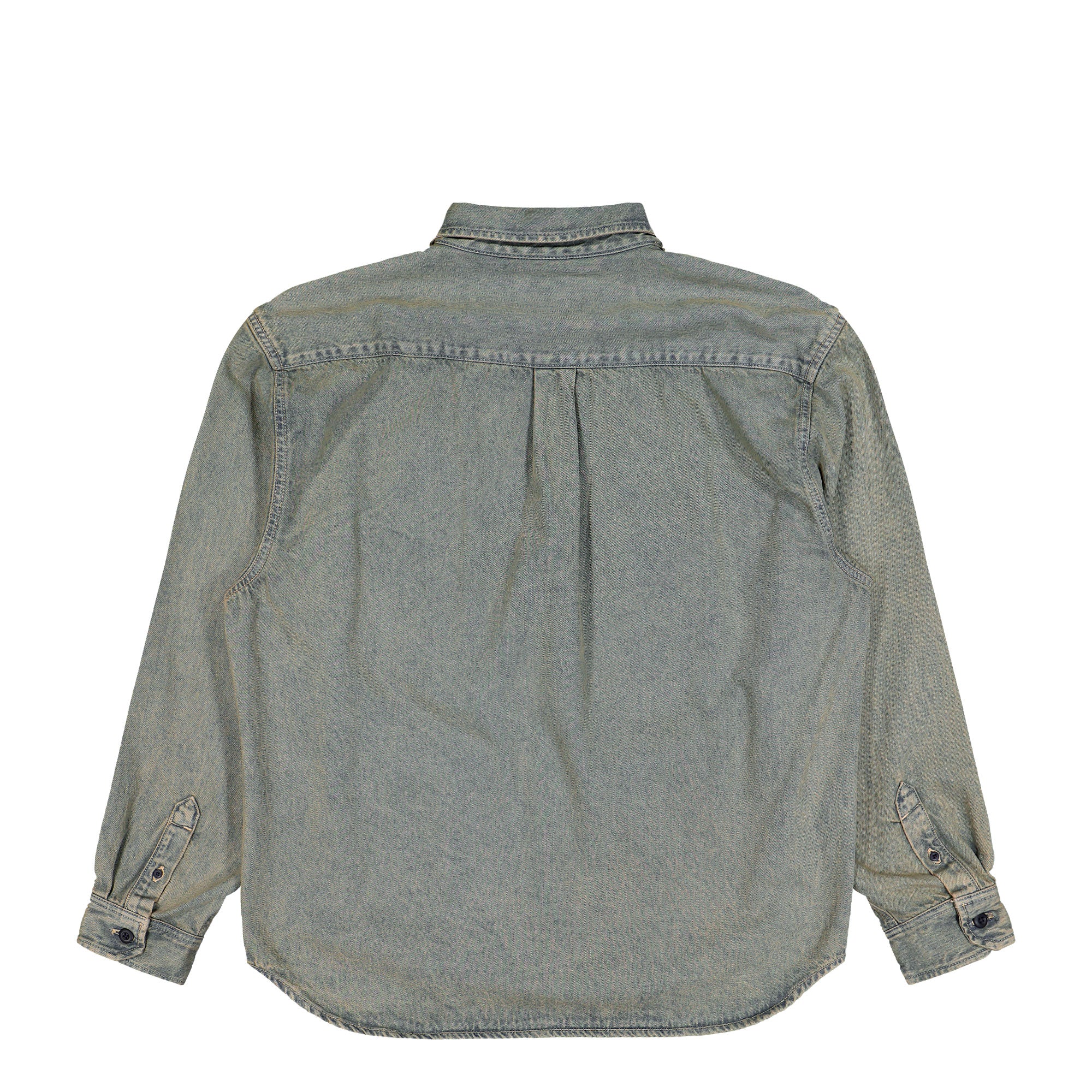 Carhartt WIP Tigan Shirt Jac Blue / Leather / Garment Dyed Shirts I035821.3FU.GD.03 Close-up | Overkill
