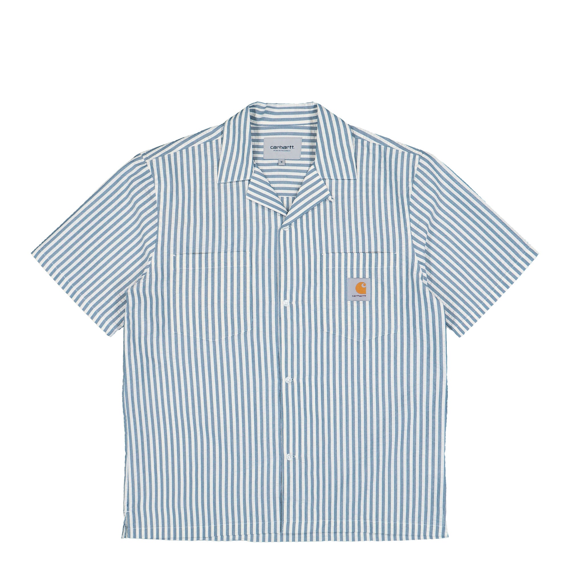 Carhartt WIP S/S Leavel Shirt Leavel Stripe, Blue River, Wax Shirt I036203.3K5.XX.03 | Overkill
