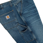 Carhartt WIP OG Single Knee Short Blue Destroy Wash / Splatter Short I037020.01.EJ.03 Detail View 3 | Overkill

