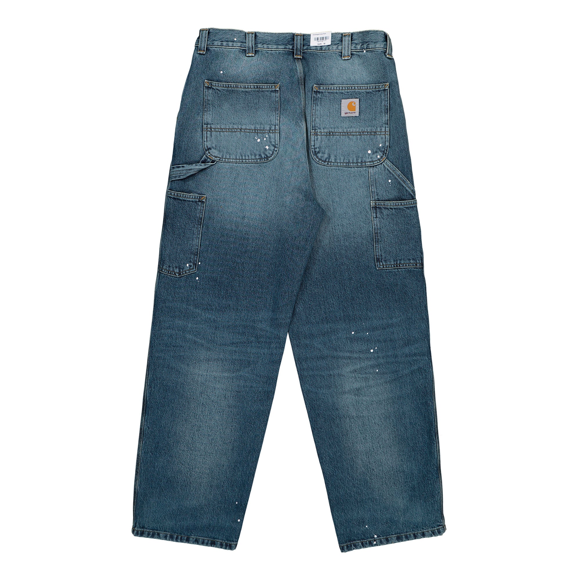 Carhartt WIP OG Single Knee Pant Blue Destroy Wash / Splatter Jeans I037031.01.EJ.03 Close-up | Overkill
