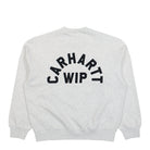 Carhartt WIP Arch Script Sweat Ash Heather / Dark Navy Stone Washed Sweater I037266.11T.06.03 Close-up | Overkill
