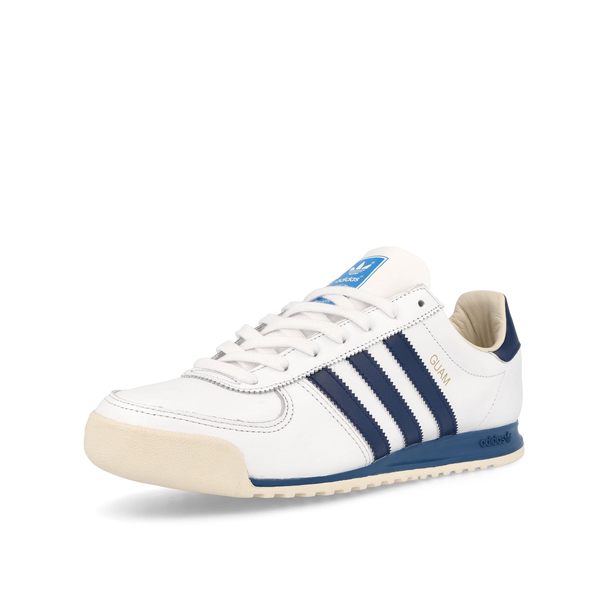 adidas Guam Footwear White / Dark Blue / Cloud White Low Top Sneakers  Close Up | Overkill
