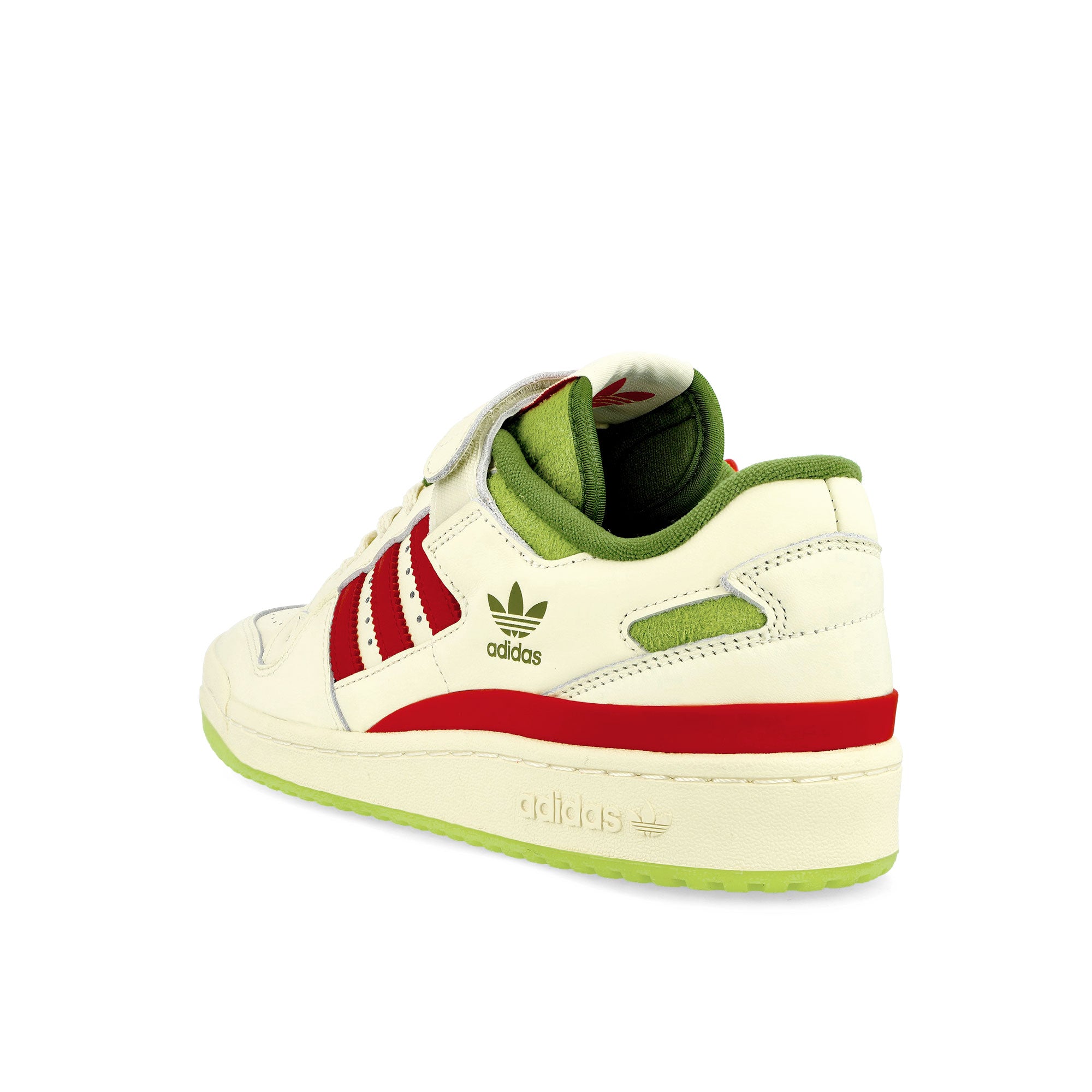 adidas Forum Low The Grinch Cream White / Collegiate Red / Solar Slime Low Top Sneakers  Close Up | Overkill