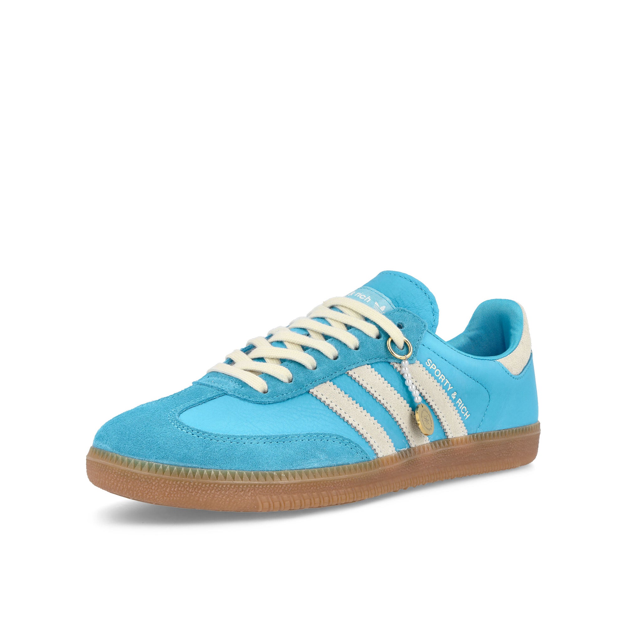 adidas SPORTY & RICH x adidas Samba OG Blurus / Clear White / Gum3 Sneakers  Close Up | Overkill