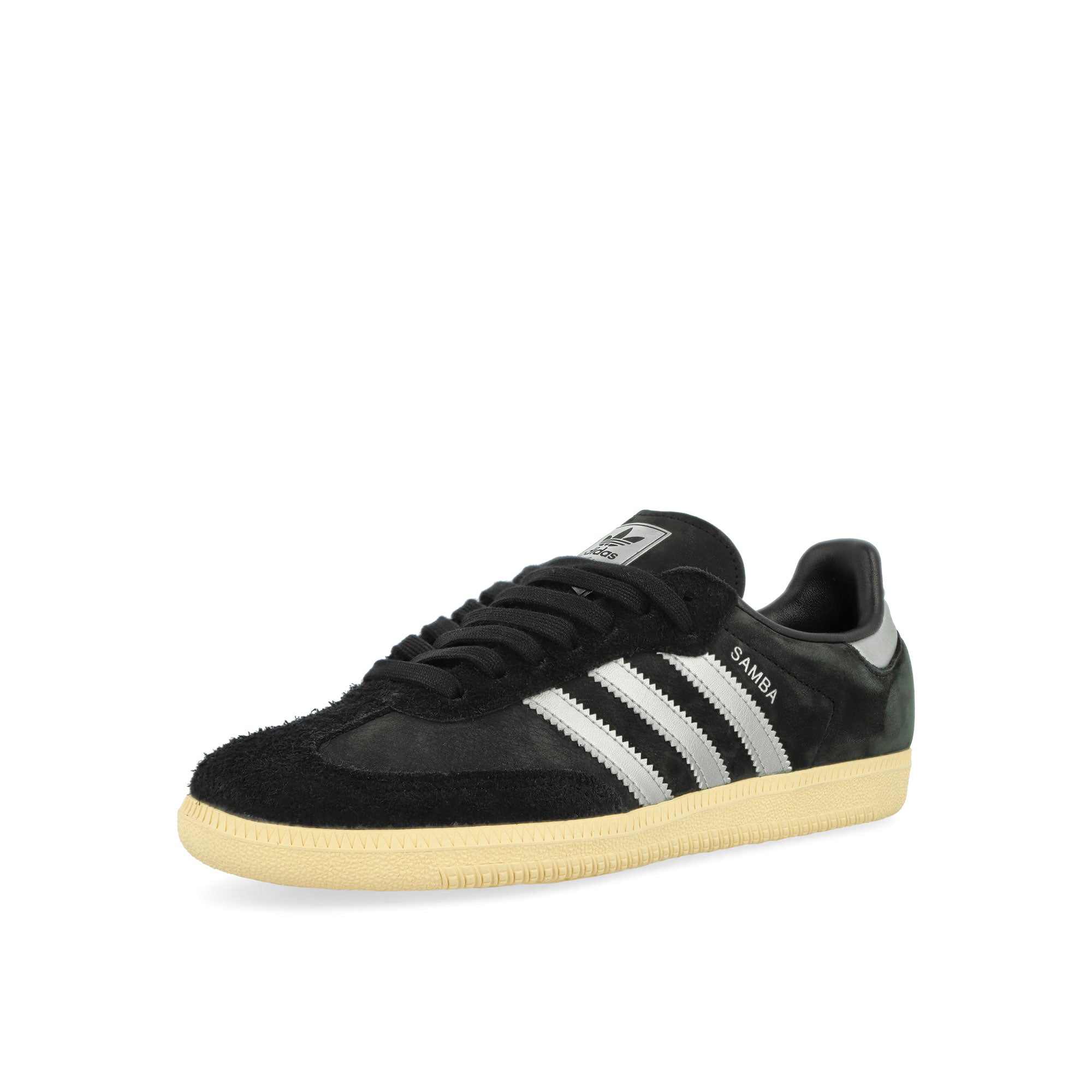 adidas Samba OG W Core Black / Matte Silver / Almost Yellow Low Top Sneakers  Close Up | Overkill
