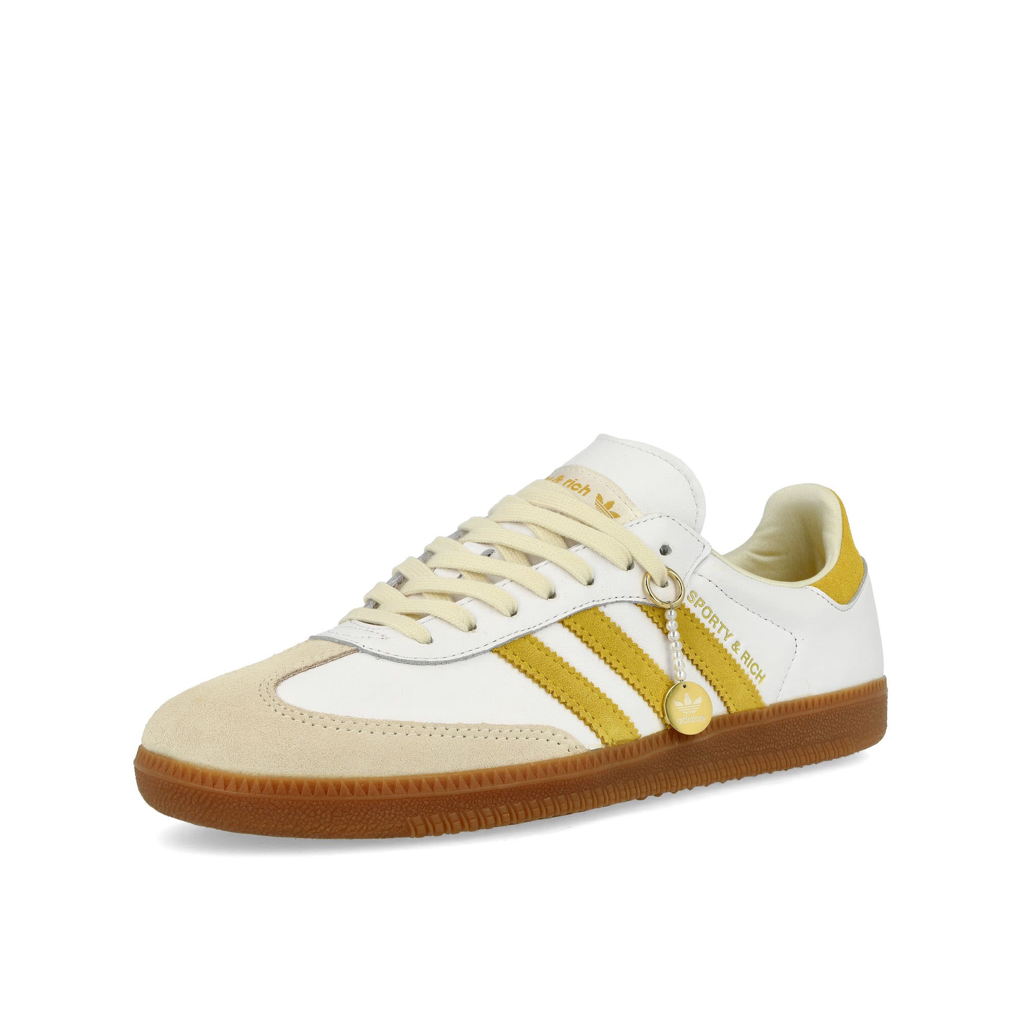 SPORTY & RICH x adidas Samba OG Footwear White / Bold Gold / Chalk White Low Top Sneakers  Close Up | Overkill