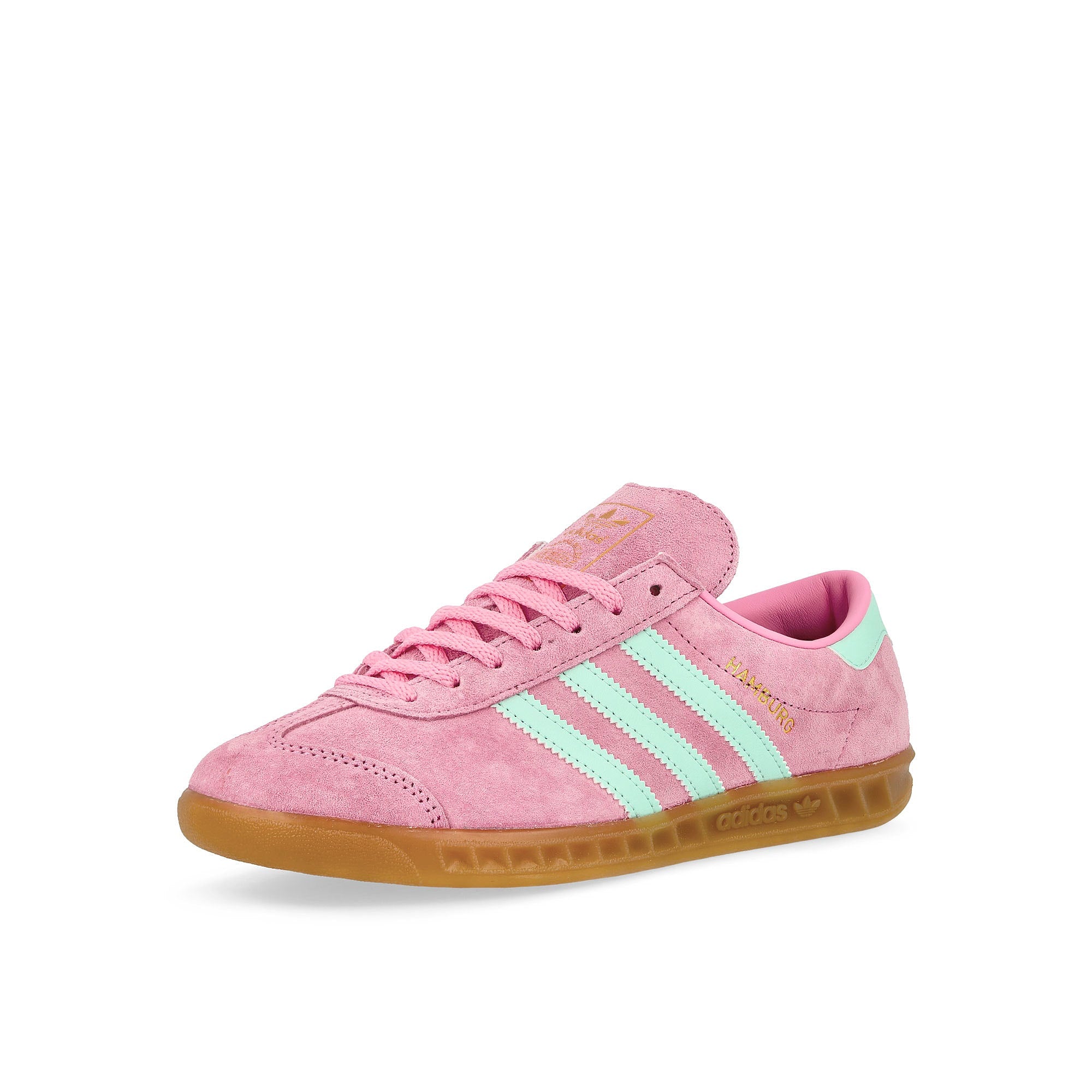 adidas Hamburg W Bliss Pink / Semi Flash Aqua / Gum 3 Low Top Sneakers  Close Up | Overkill