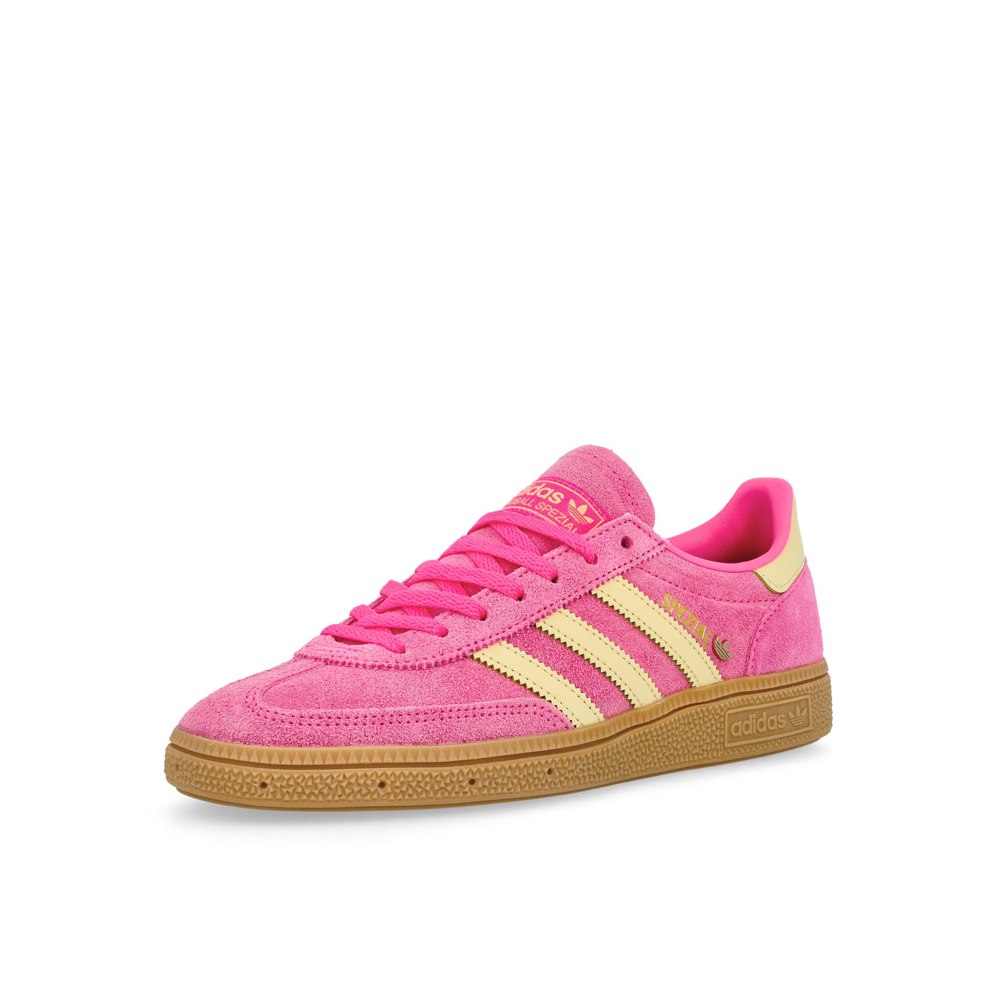 adidas Handball Spezial W Lucid Pink / Almost Yellow / Gold Metallic Low Top Sneakers IH9213 Close-up | Overkill
