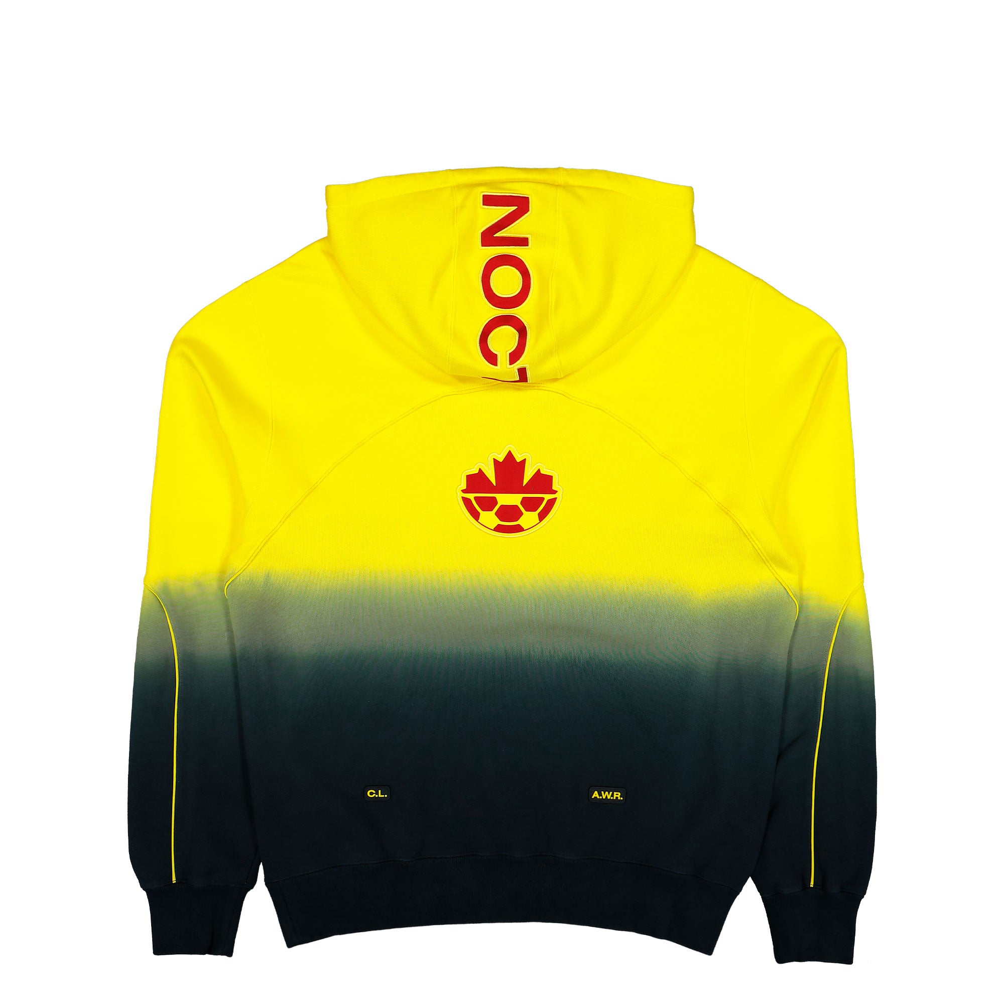 NOCTA x Nike   Canada Soccer Hoodie Sonic Yellow / Black / Gym Red Hoodies IM3232 704 Close-up | Overkill
