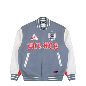 Palace x Nike FA England Varsity Jacket Cool Grey / White / Bright Crimson Bomber & Varsity Jackets IM6636 065 | Overkill

