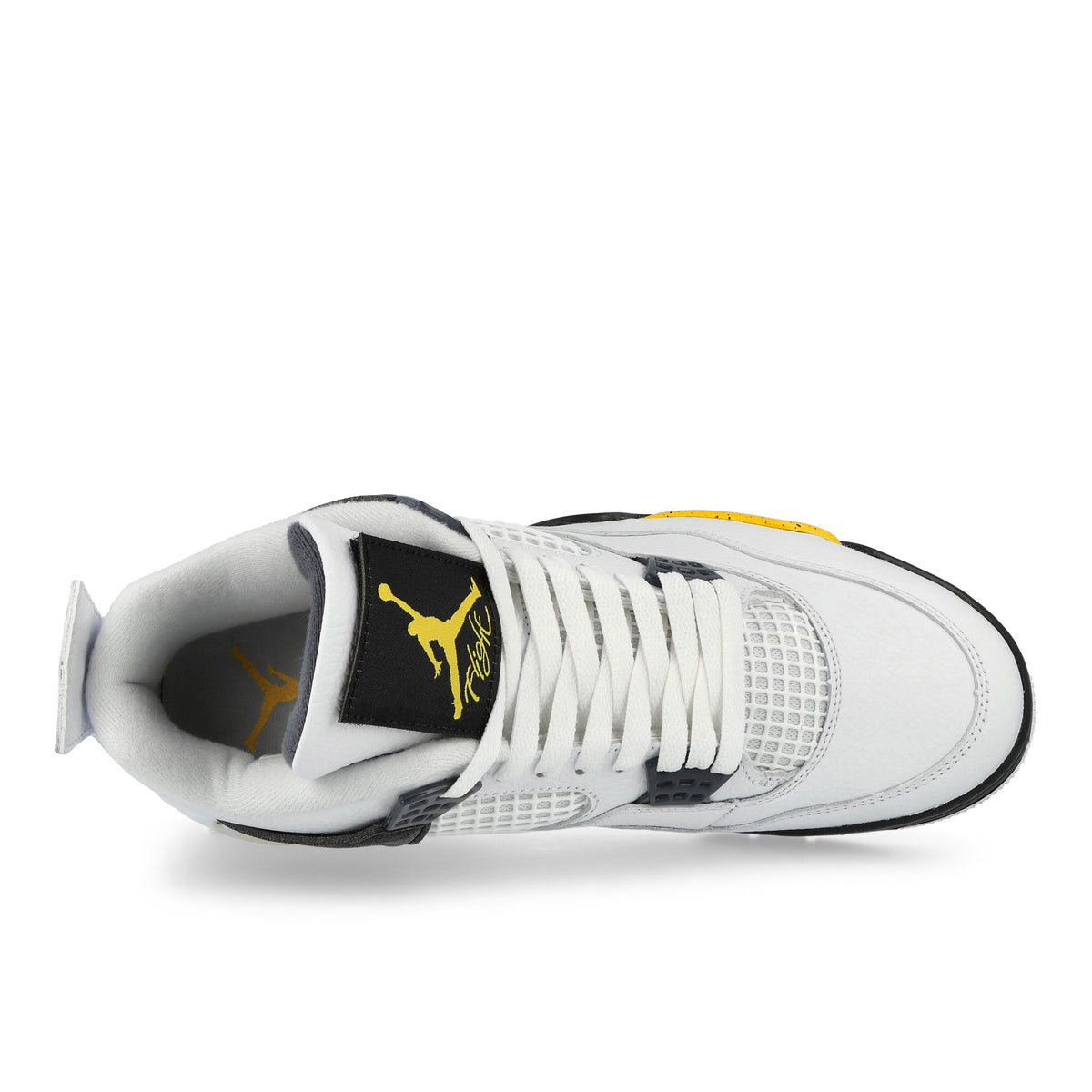 Air Jordan 4 Retro "Tour Yellow" White / Tour Yellow - Dark Blue Grey - Black Mid Top Sneakers IO2463 102 Detailfoto | Overkill

