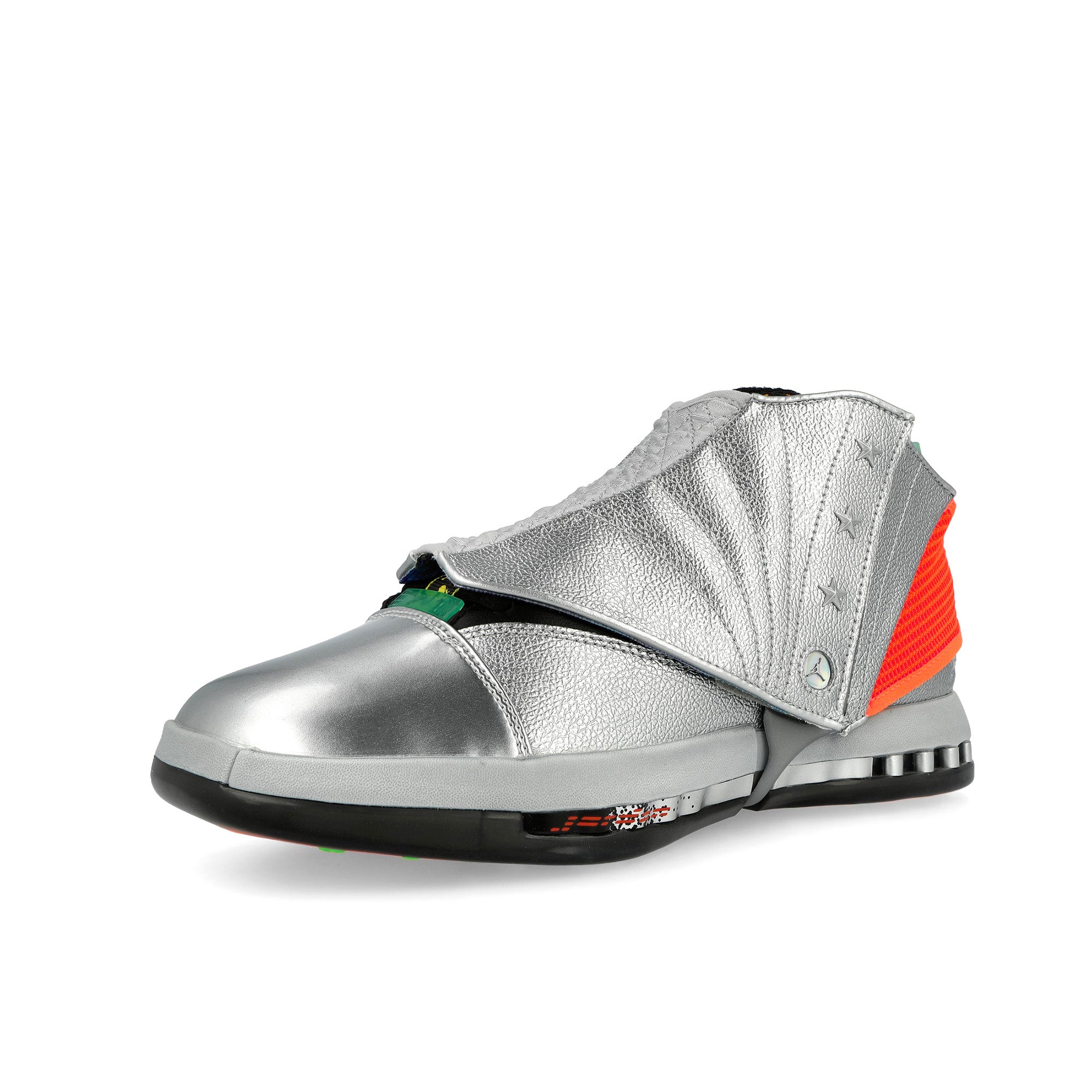 Free The Youth x Air Jordan 16 FTY SP Metallic Silver / Picante Red High Top Sneakers IV7638 001 Close-up | Overkill
