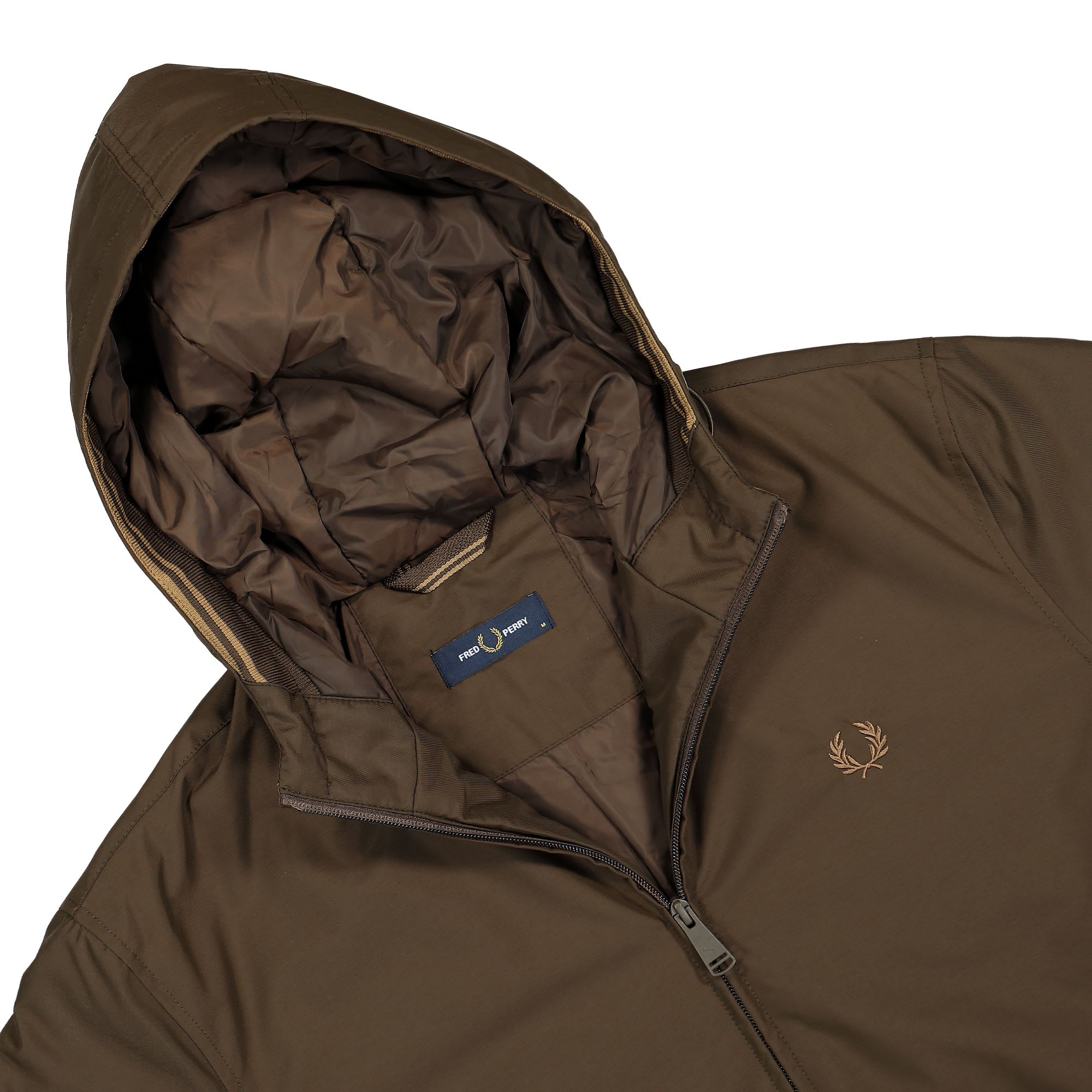 Fred Perry Padded Hooded Brentham Jacket Burnt Tobacco Jackets Close-up | Overkill