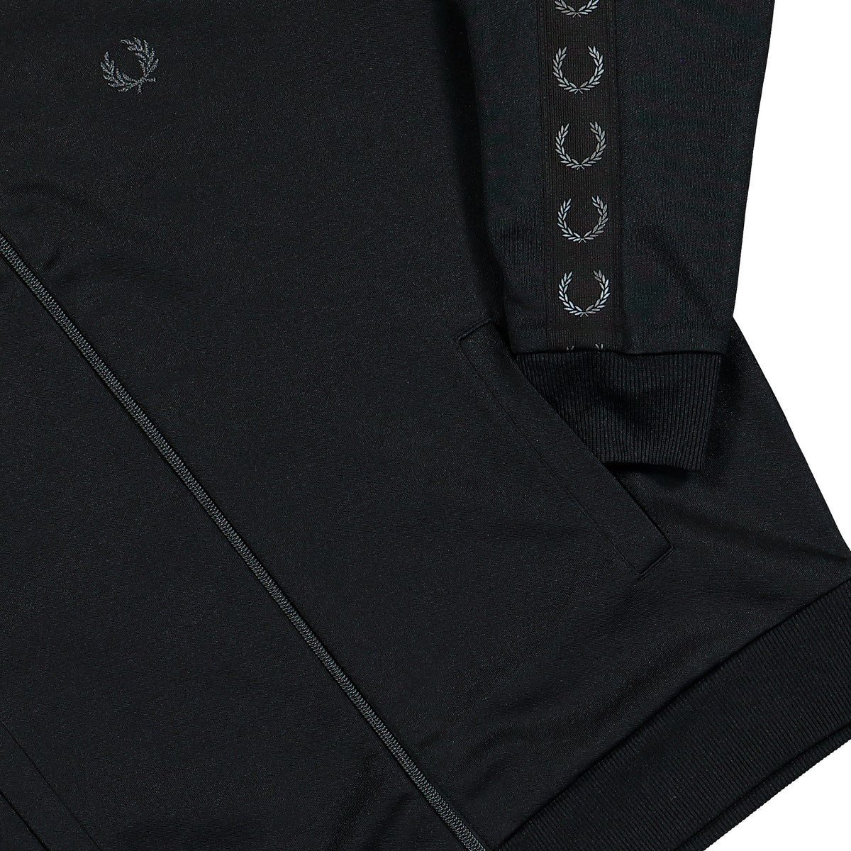 Fred Perry Contrast Taped Track Jacket Black Jacket J3343-102 Detail View 1 | Overkill
