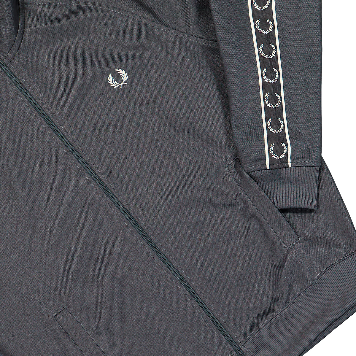 Fred Perry Contrast Taped Track Jacket Anchor Grey Jacket J5557-297 Detail View 1 | Overkill
