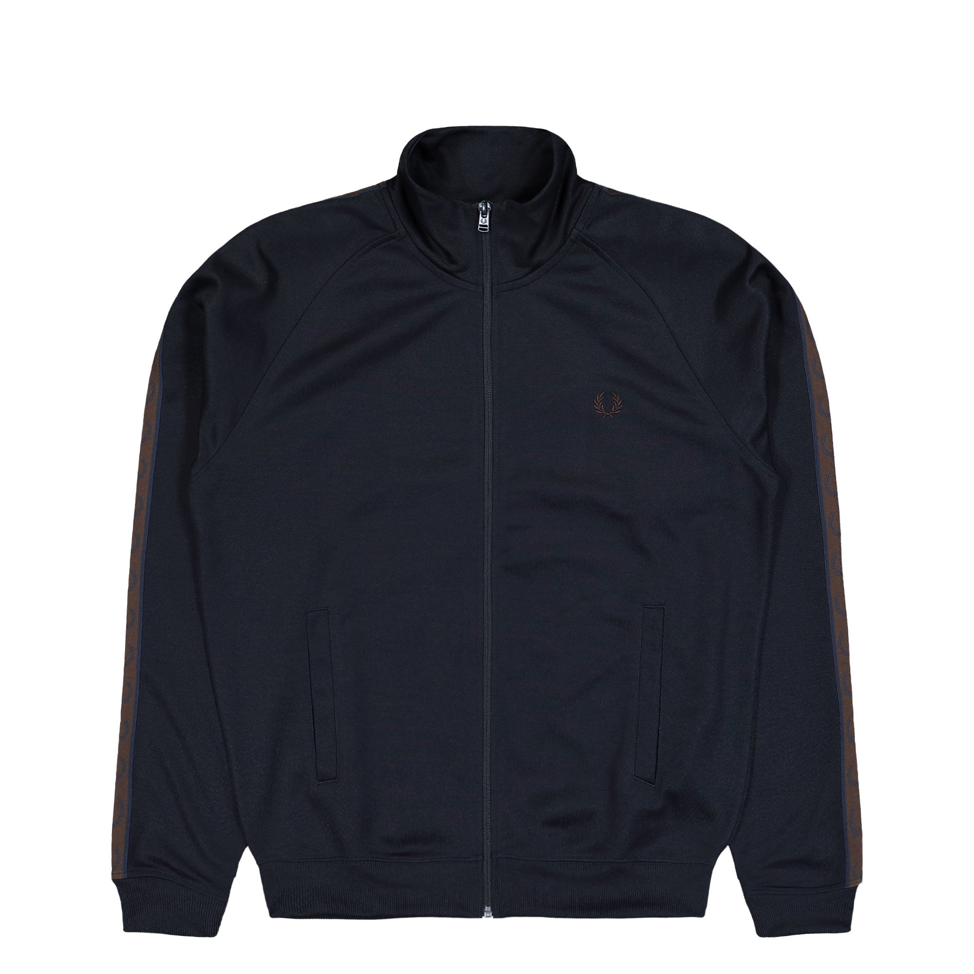 Fred Perry Contrast Tape Track Jacket Navy / Burnt Tobacco Track Jacket J5557-40A | Overkill
