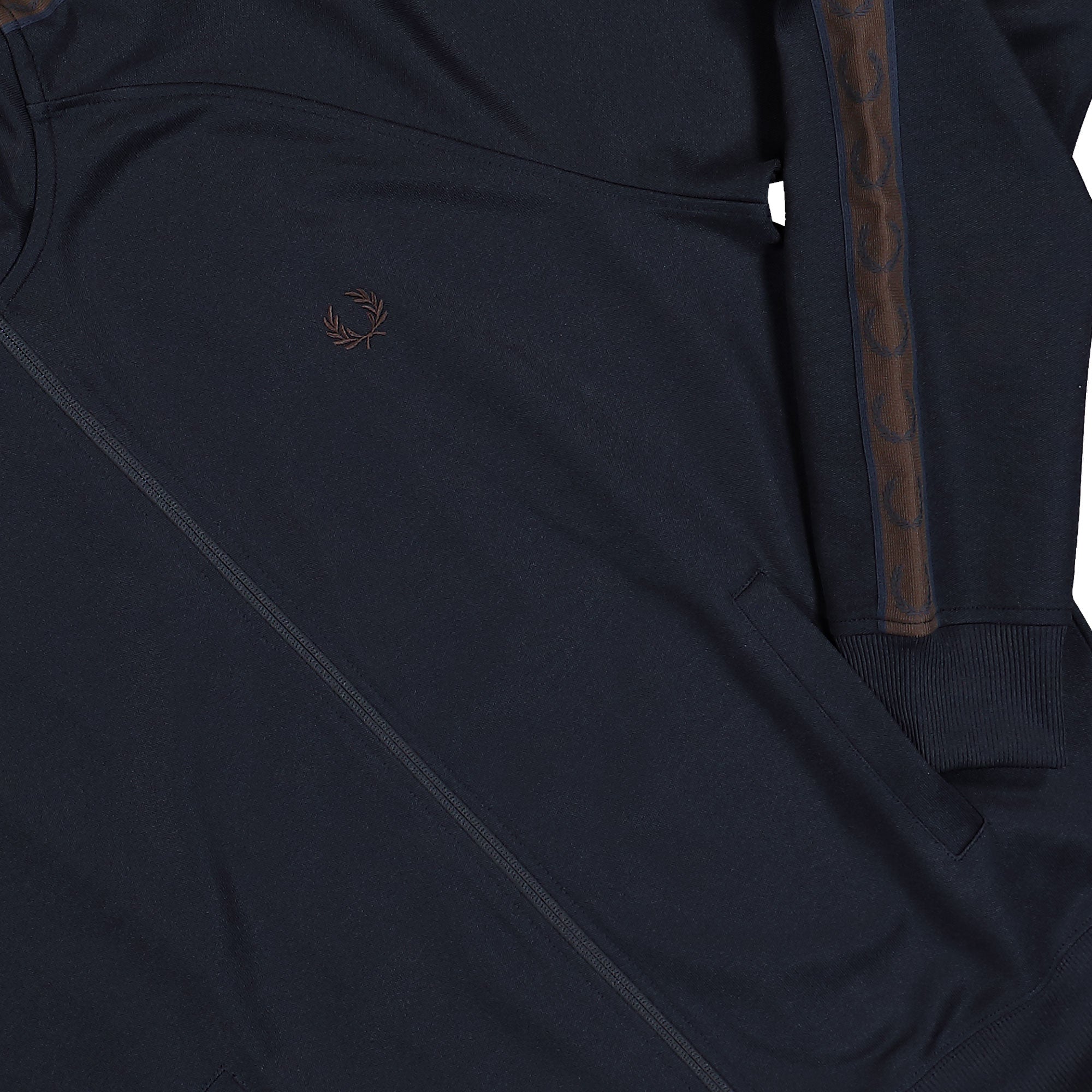 Fred Perry Contrast Tape Track Jacket Navy / Burnt Tobacco Track Jacket J5557-40A Detail View 1 | Overkill
