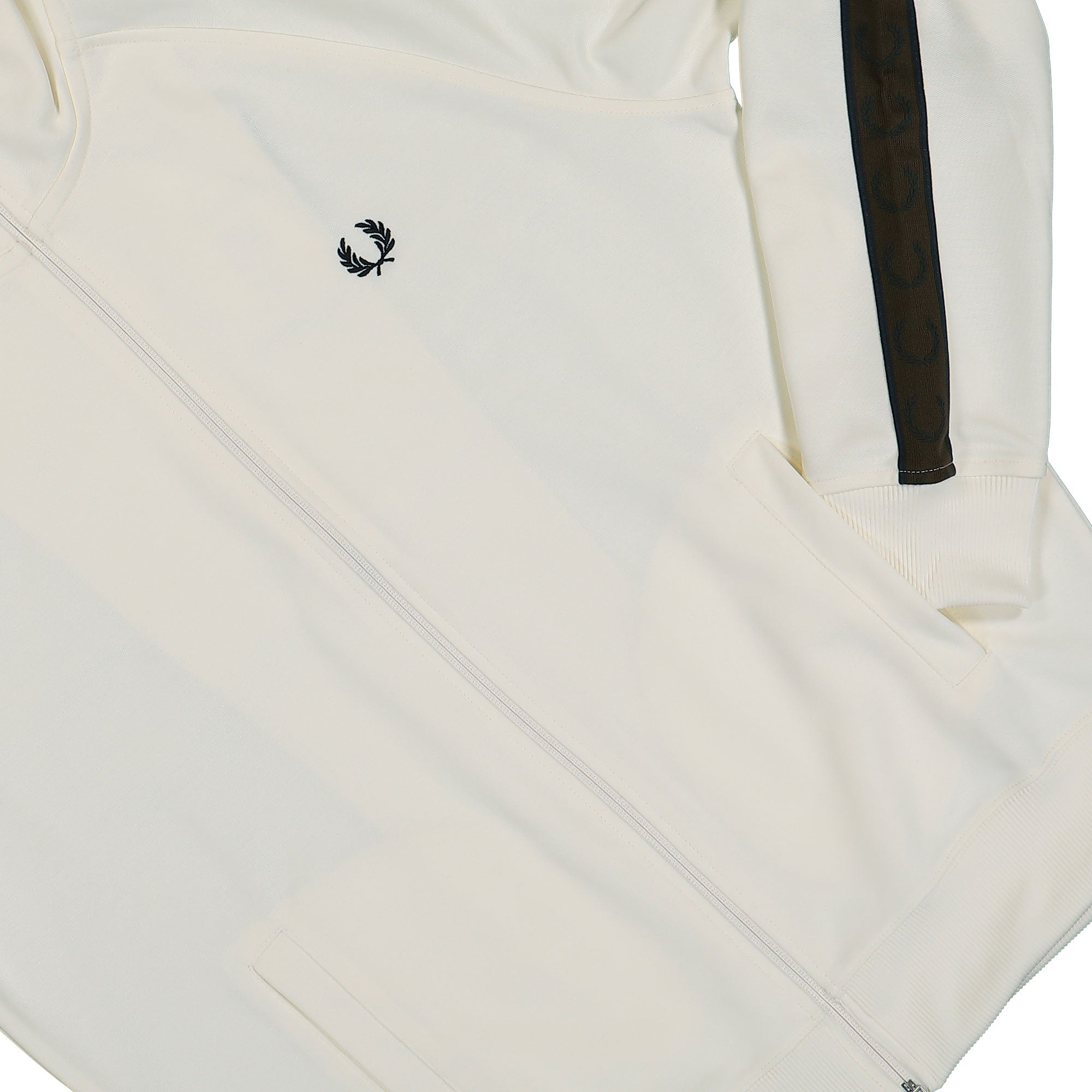 Fred Perry Contrast Tape Track Jacket Ecru / Burnt Tobacco Track Jacket J5557-42A Detail View 1 | Overkill

