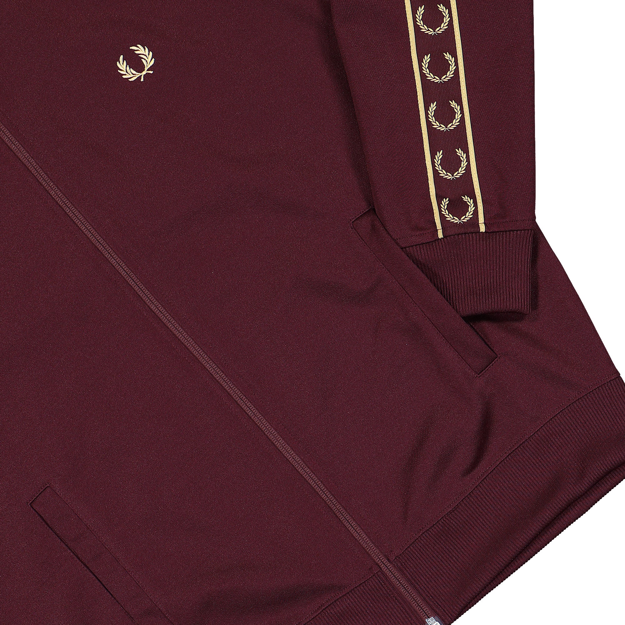 Fred Perry Contrast Tape Track Jacket Oxblood / Champagne Track Jackets J5557-69A Detail View 1 | Overkill
