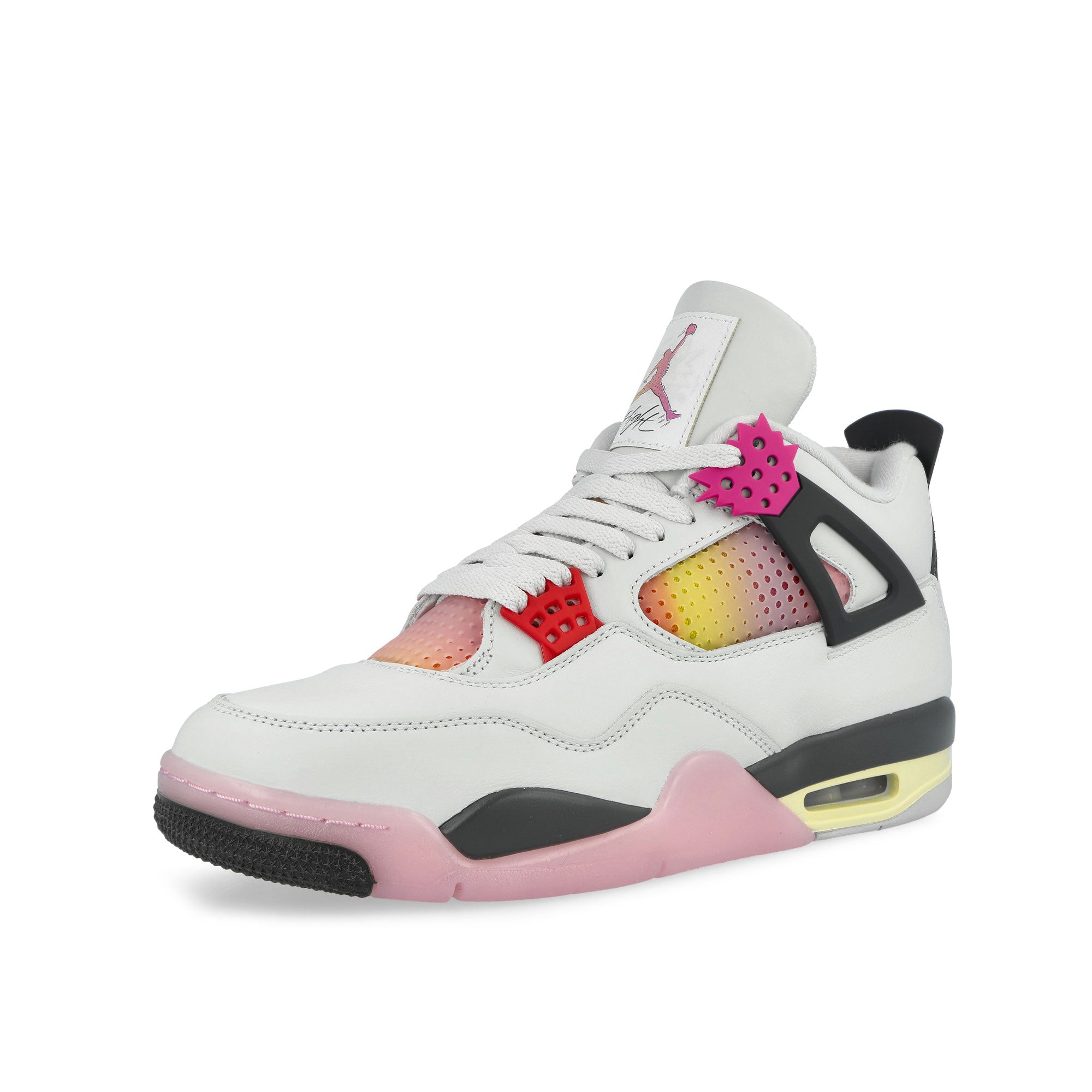 Air Jordan 4 Retro Comic Off White / Fire Pink - Anthracite Mid Top Sneakers JA1135 100 Close-up | Overkill
