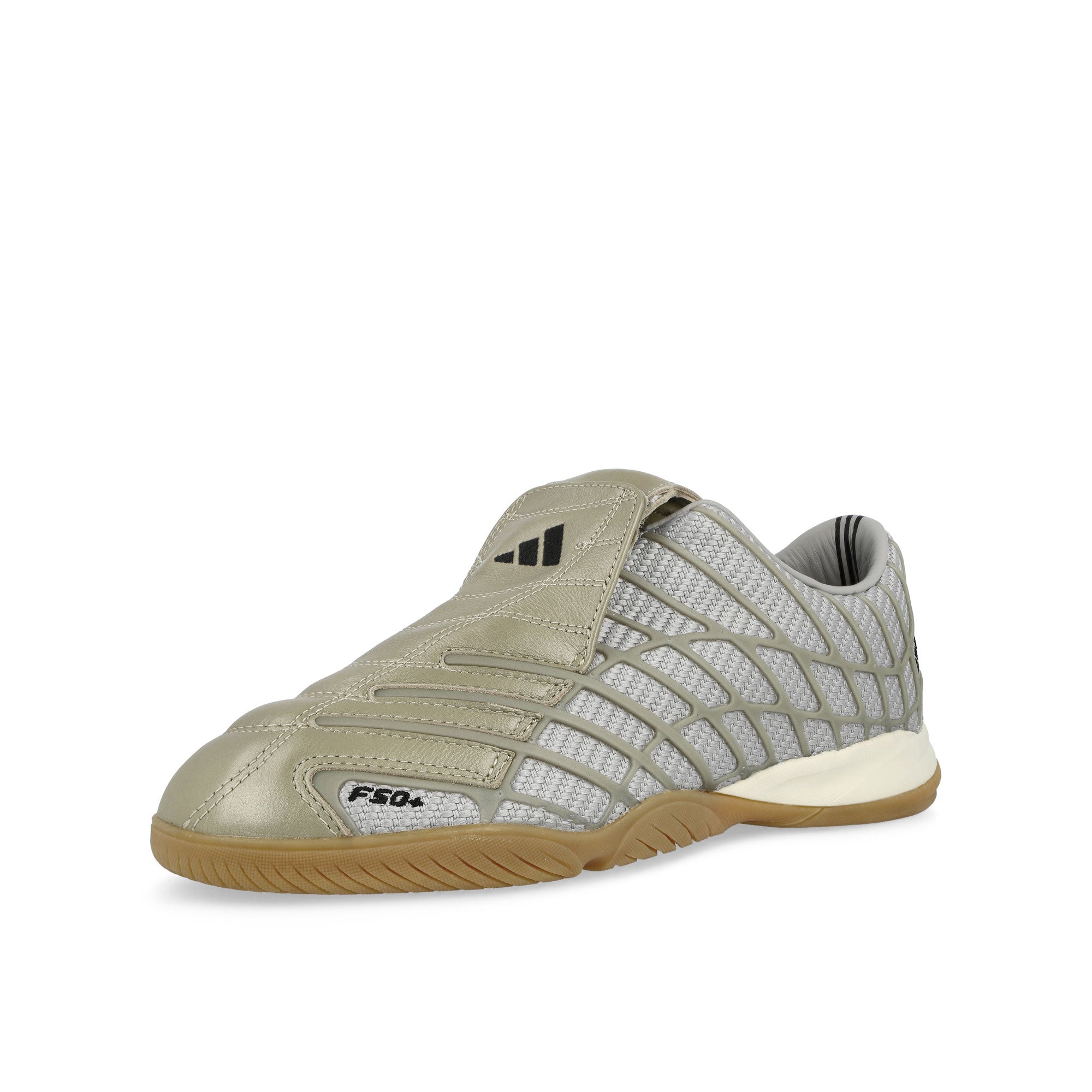 adidas F50 Sala SP Consortium Tech Metallic / Clear Granite / Cream White Low Top Sneakers JR2206 Close-up | Overkill
