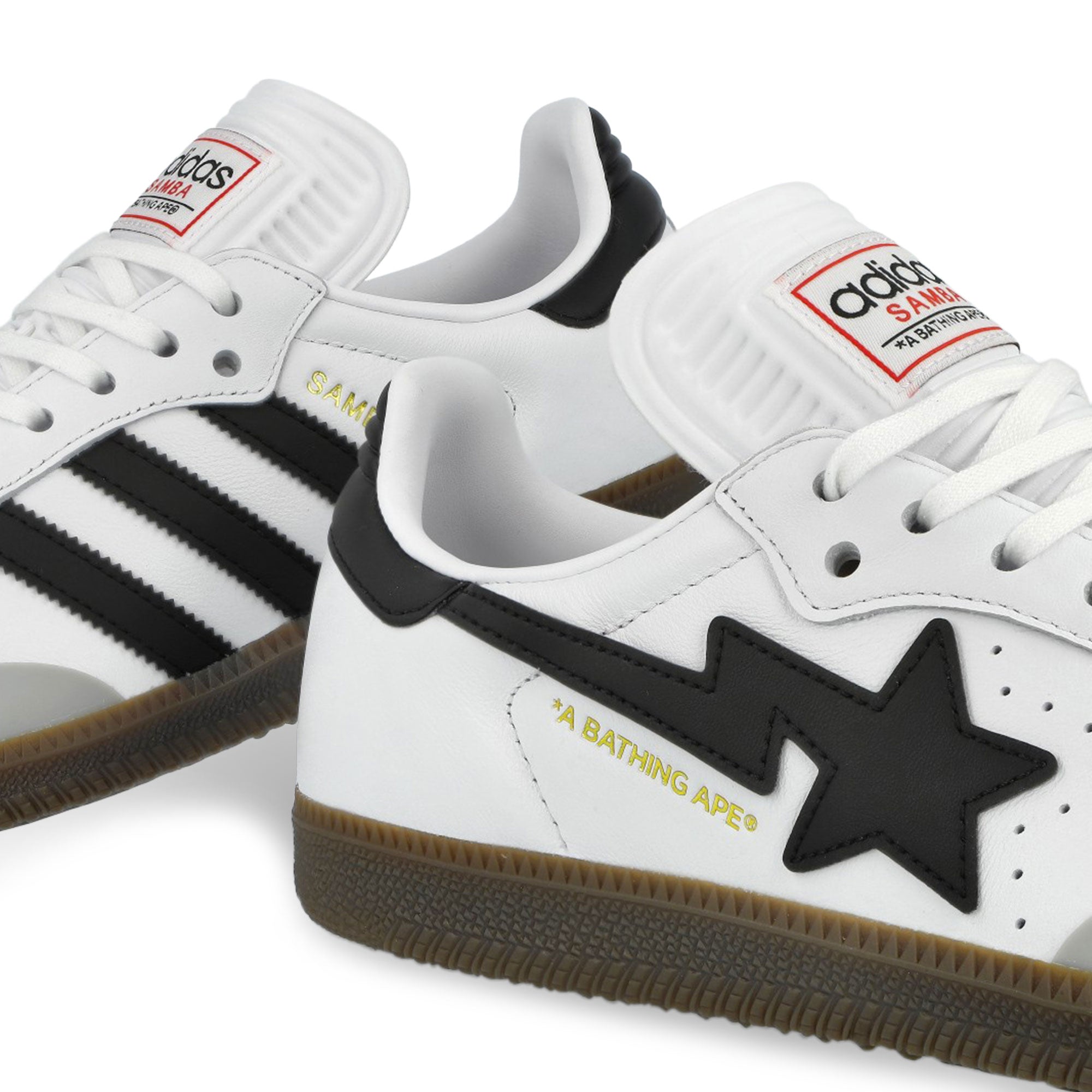 adidas BAPE x adidas Samba Footwear White / Core Black / Gum 5 Low Top Sneakers JR9245 Detail View 2 | Overkill
