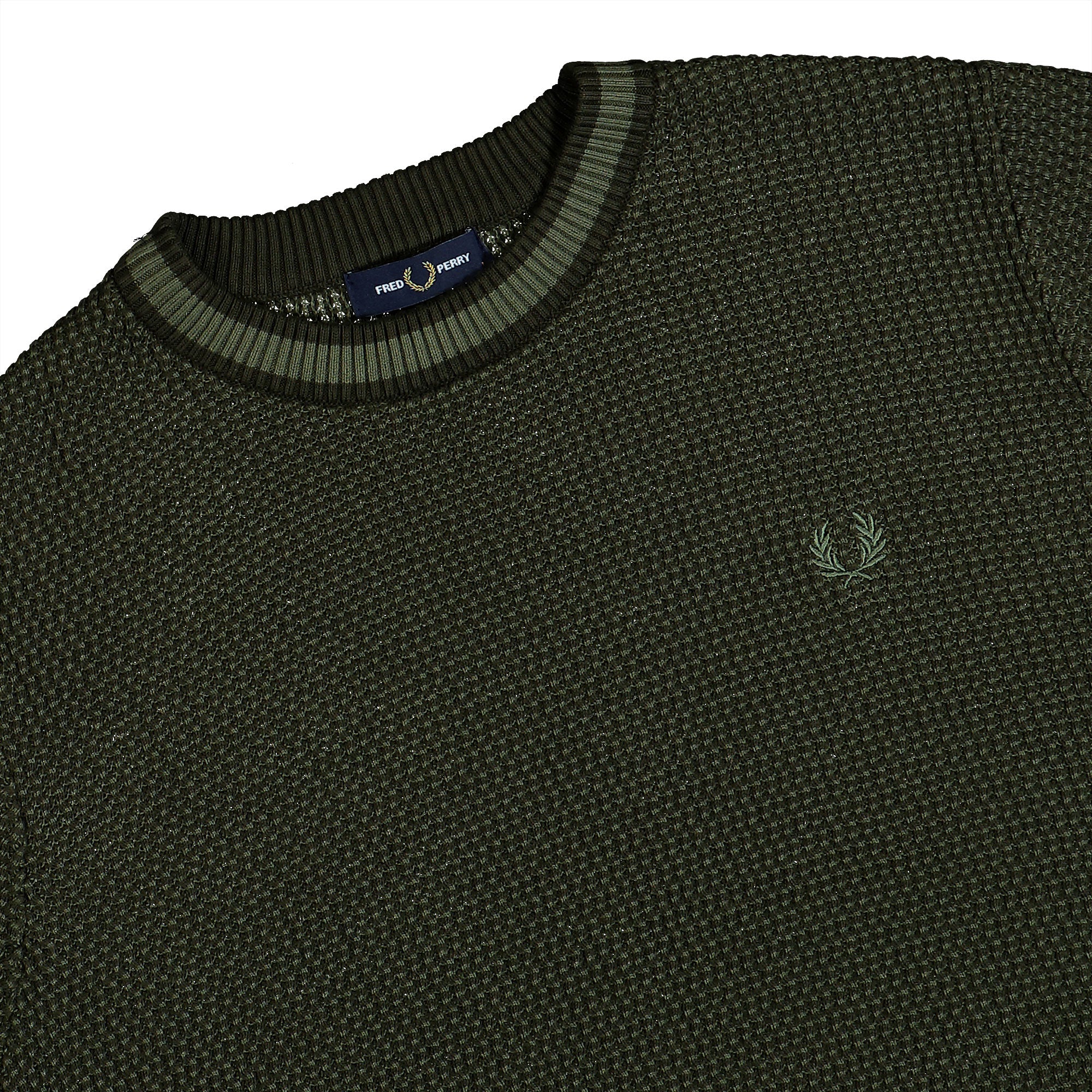Fred Perry Textured Knitted T-Shirt Hunting Green T-Shirts Close-up | Overkill