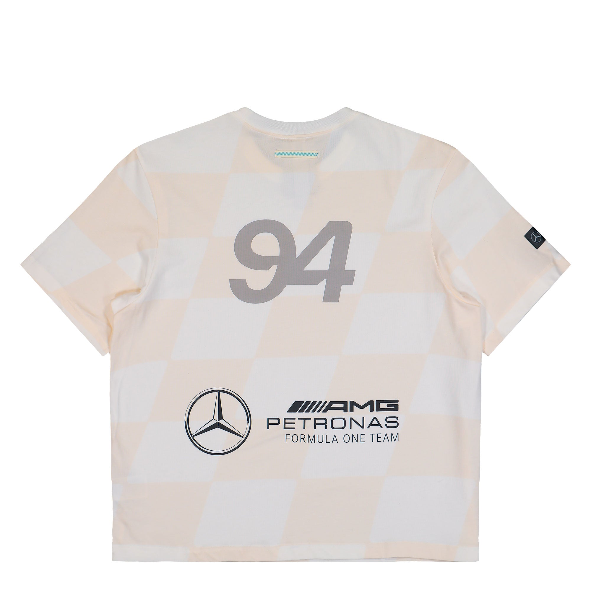 Bad Bunny x Mercedes-AMG F1 x adidas Racing Tee Core White / Chalk White T-Shirt KD7593 Close-up | Overkill
