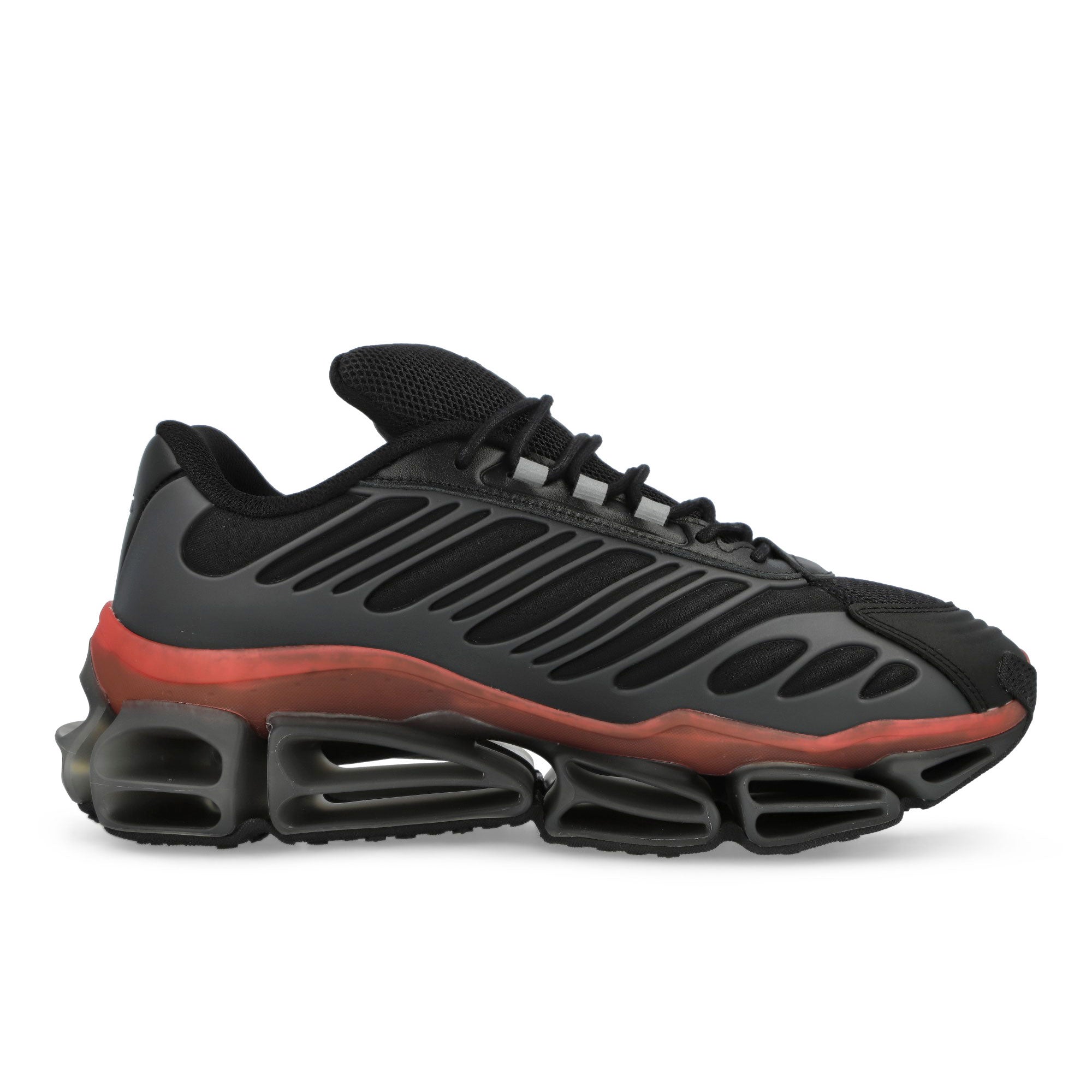 Willy Chavarria x adidas Megaride AG XL Core Black / Core Black / Red Low Top Sneaker KJ2041 Close-up | Overkill
