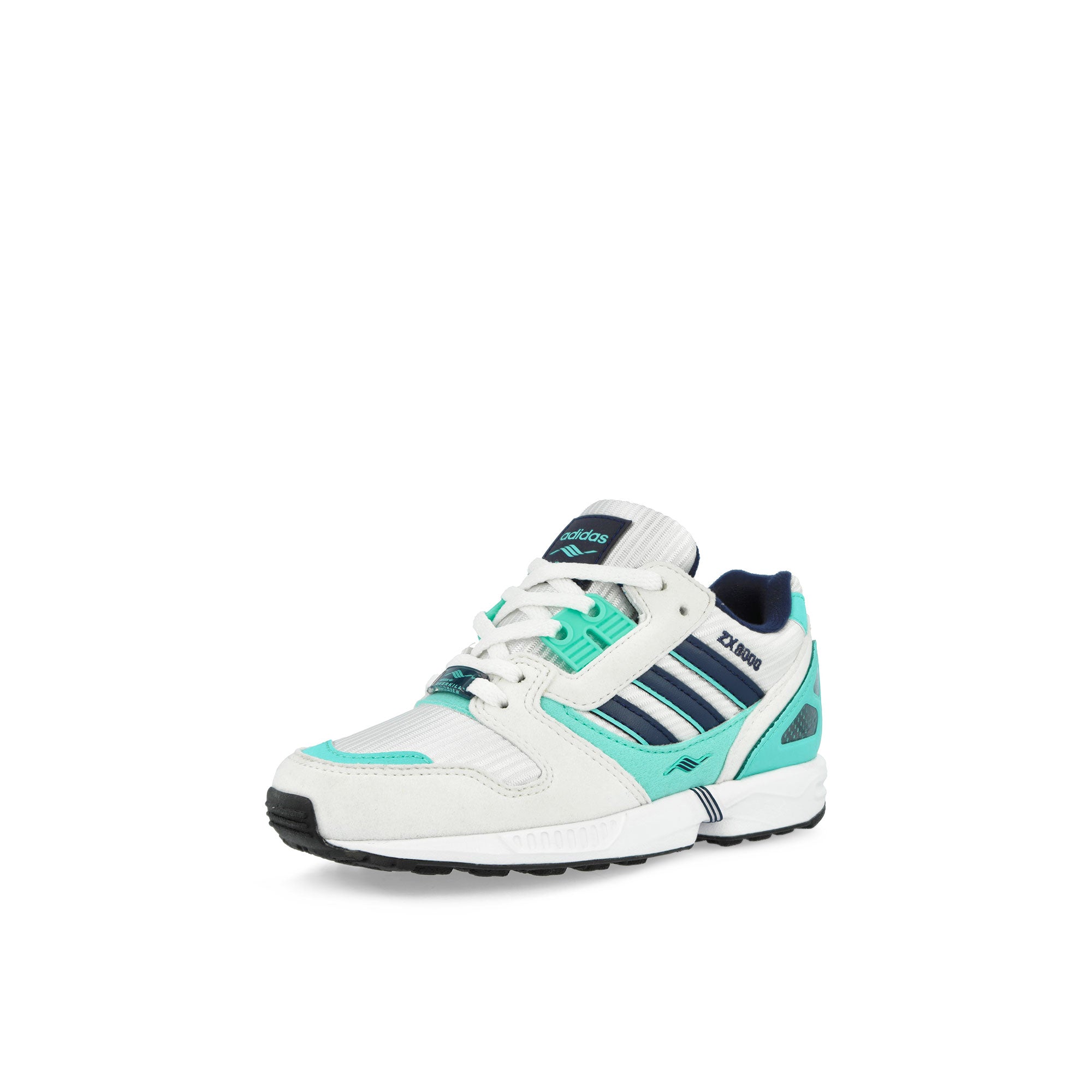 Overkill x adidas ZX 8000 C Away Footwear White / Flash Aqua / Collegiate Navy Low Top Sneakers KI5111 Close-up | Overkill