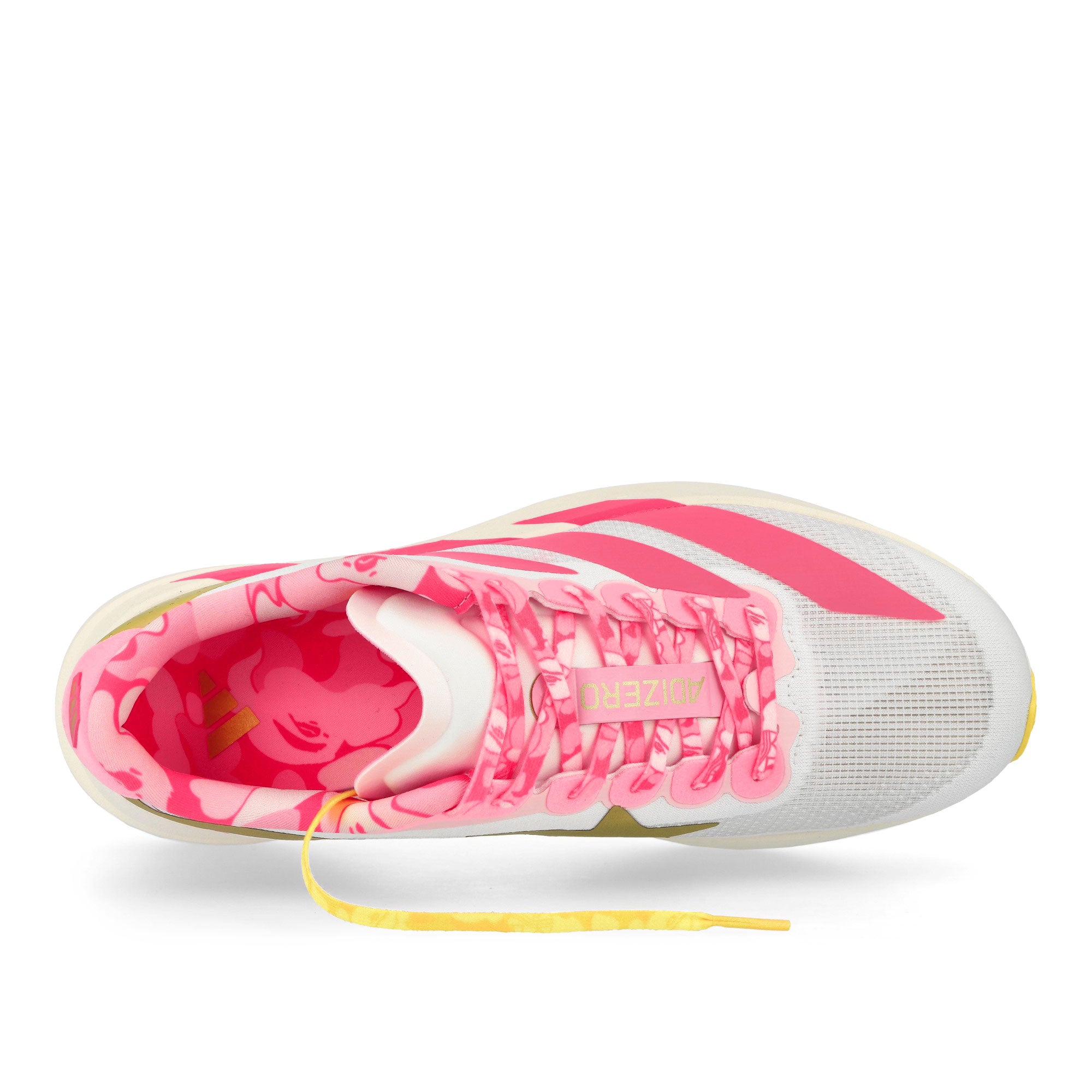 BAPE x adidas Adizero Evo SL Footwear White / Gold Metallic / Off White Low Top Sneaker KJ5751 Detail View 1 | Overkill
