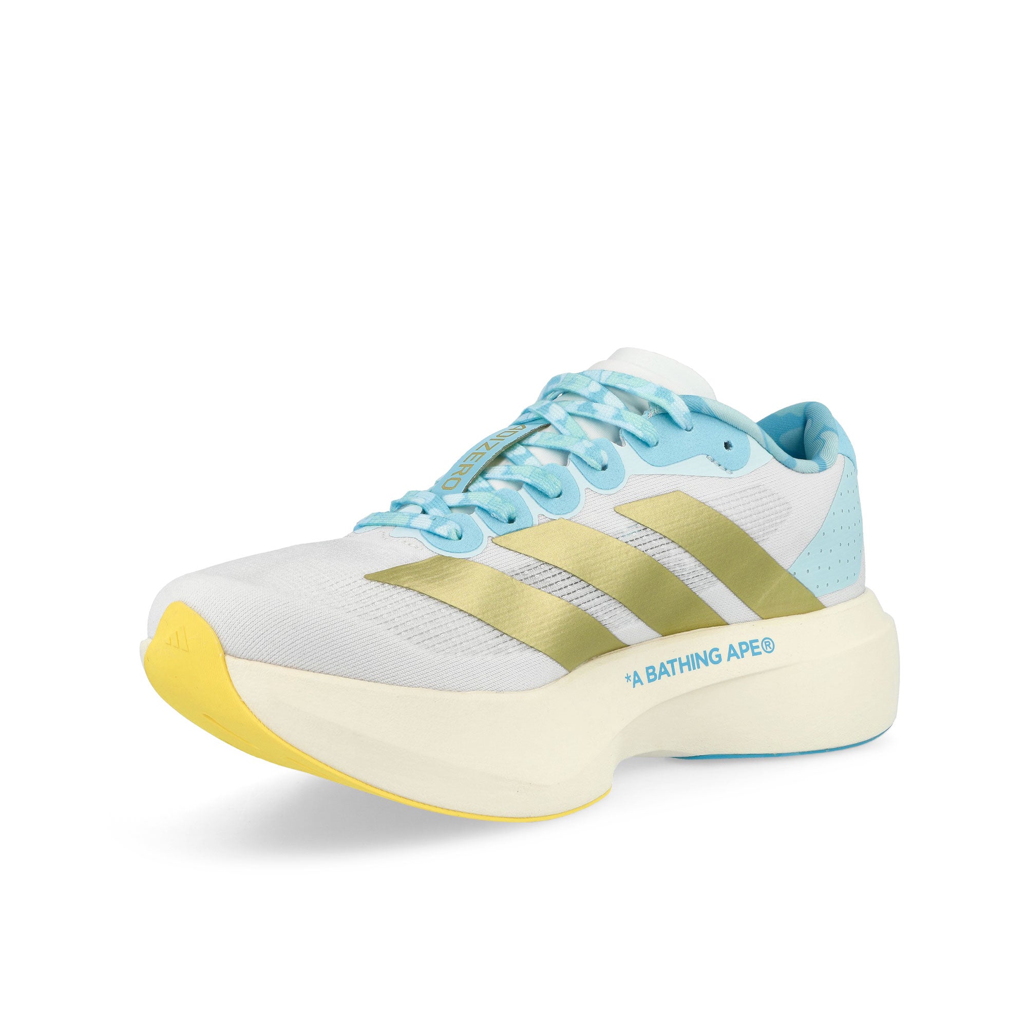 BAPE x adidas Adizero Evo SL Footwear White / Gold Metallic / Off White Low Top Sneaker KJ5751 Detail View 4 | Overkill
