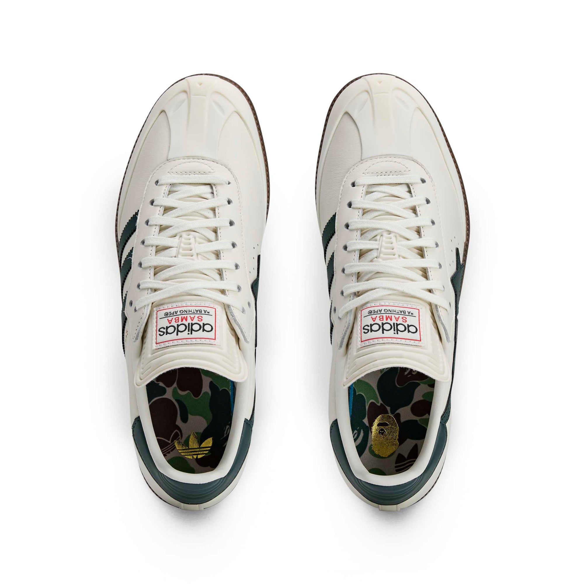 BAPE x adidas Samba Off White / Shadow Green / Gum 4 Low Top Sneakers KJ8852 Close-up | Overkill
