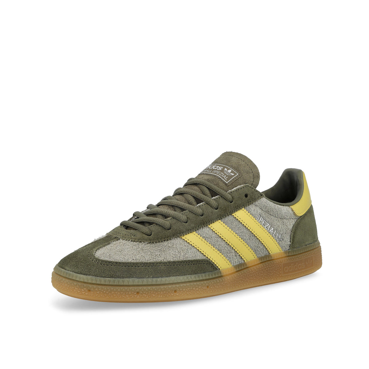 adidas Handball Spezial Olive Strata / Pyrite / Gum 4 Sneaker KJ9956 Close-up | Overkill
